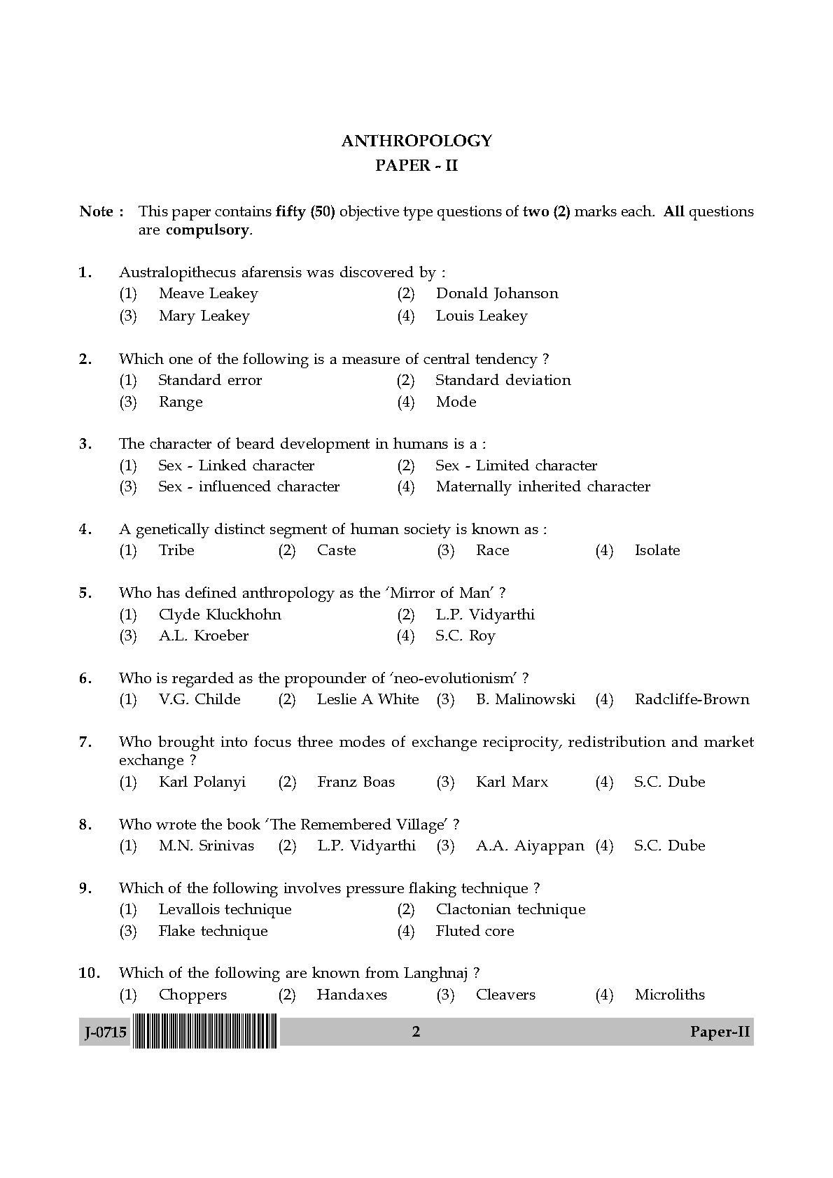 UGC NET Anthropology Question Paper II June 2015 2