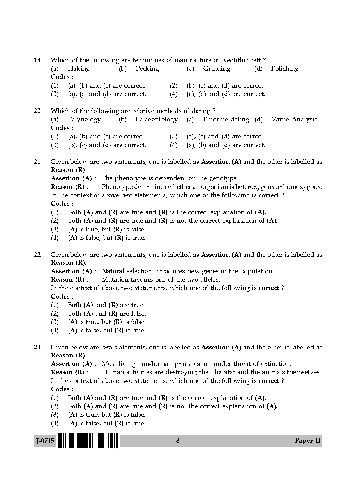 UGC NET Anthropology Question Paper II June 2015 8