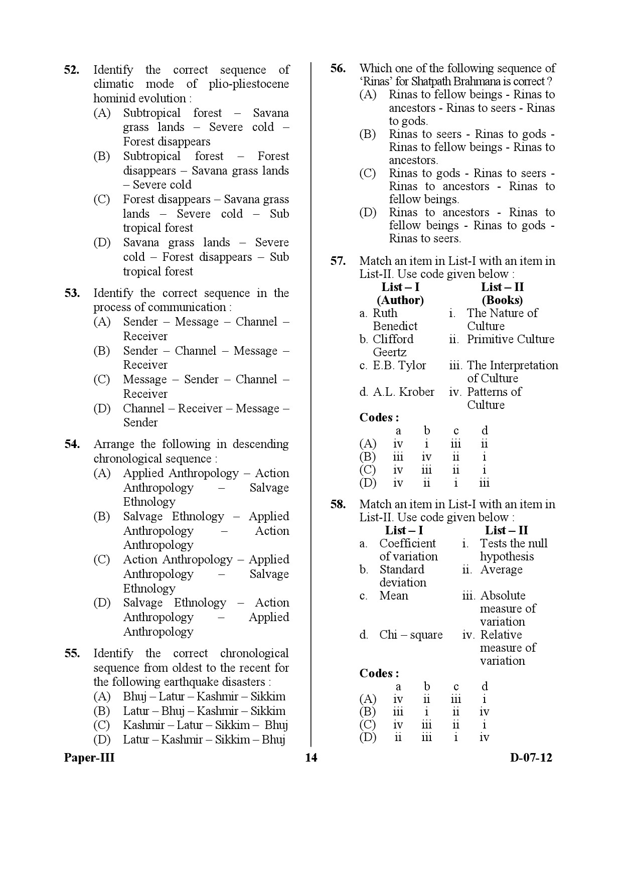 UGC NET Anthropology Question Paper III December 2012 14