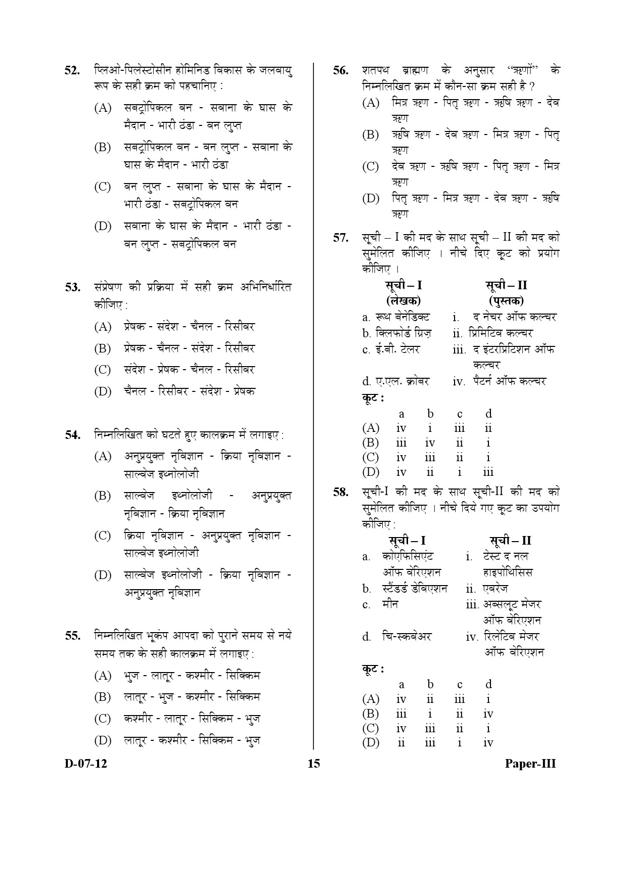 UGC NET Anthropology Question Paper III December 2012 15