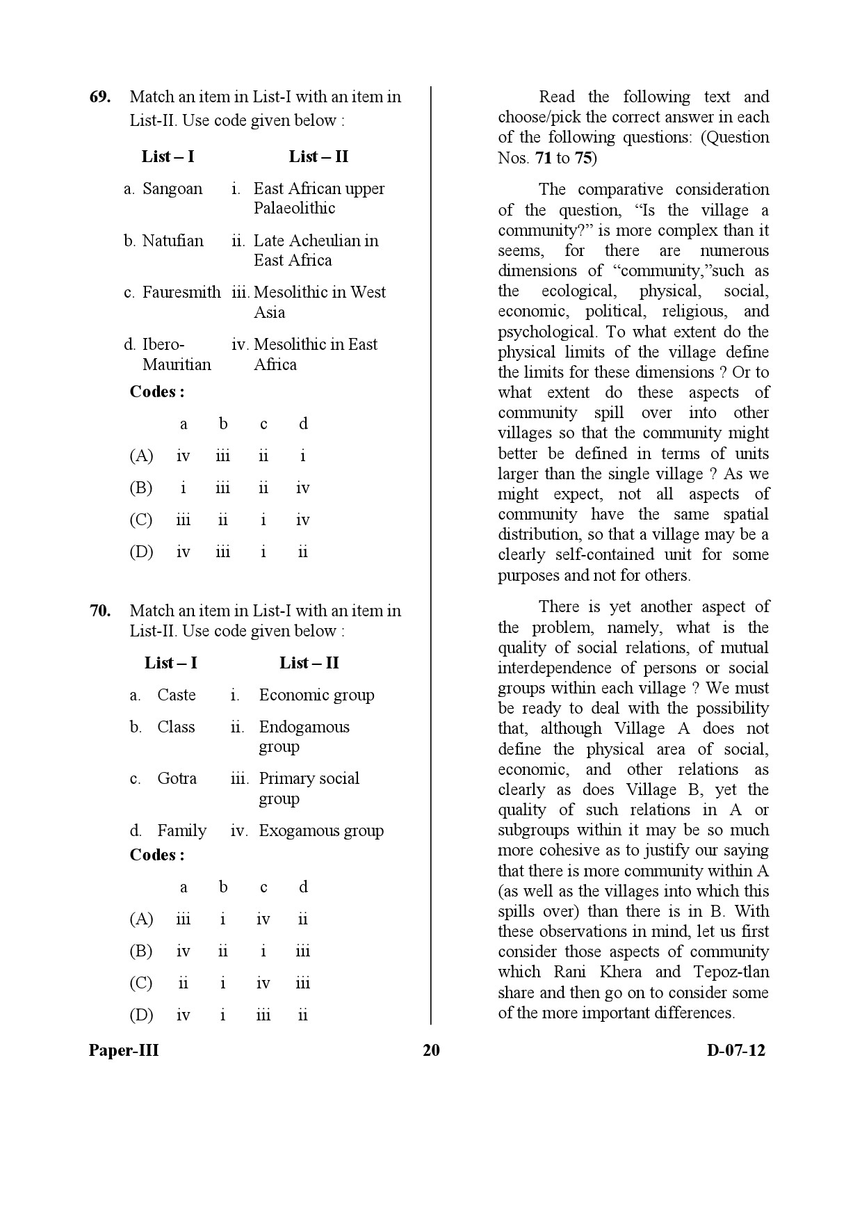 UGC NET Anthropology Question Paper III December 2012 20