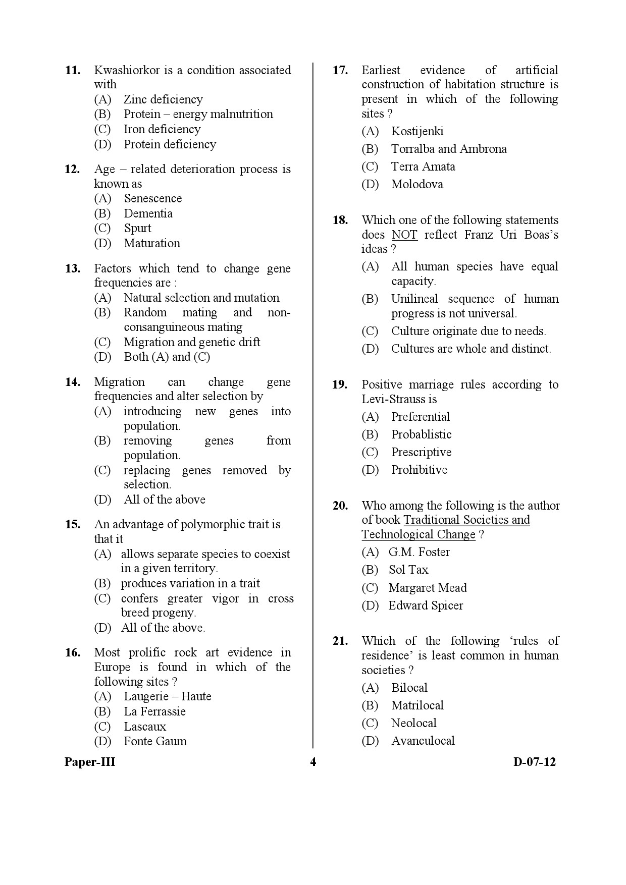 UGC NET Anthropology Question Paper III December 2012 4