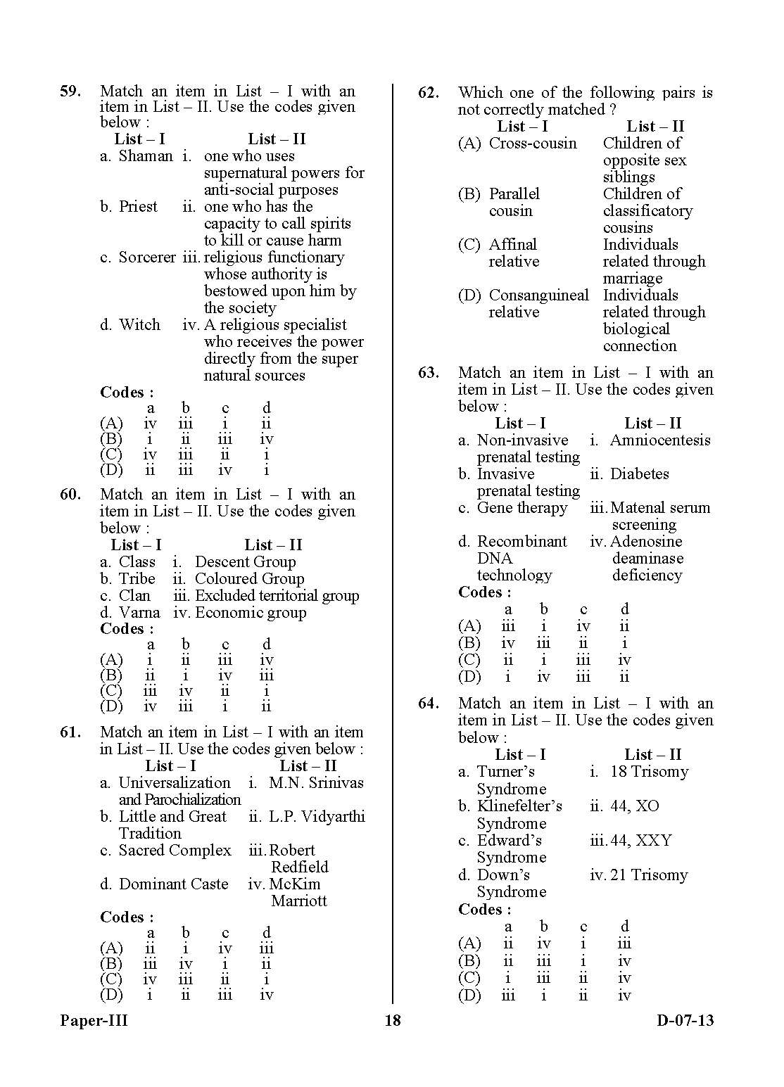 UGC NET Anthropology Question Paper III December 2013 18