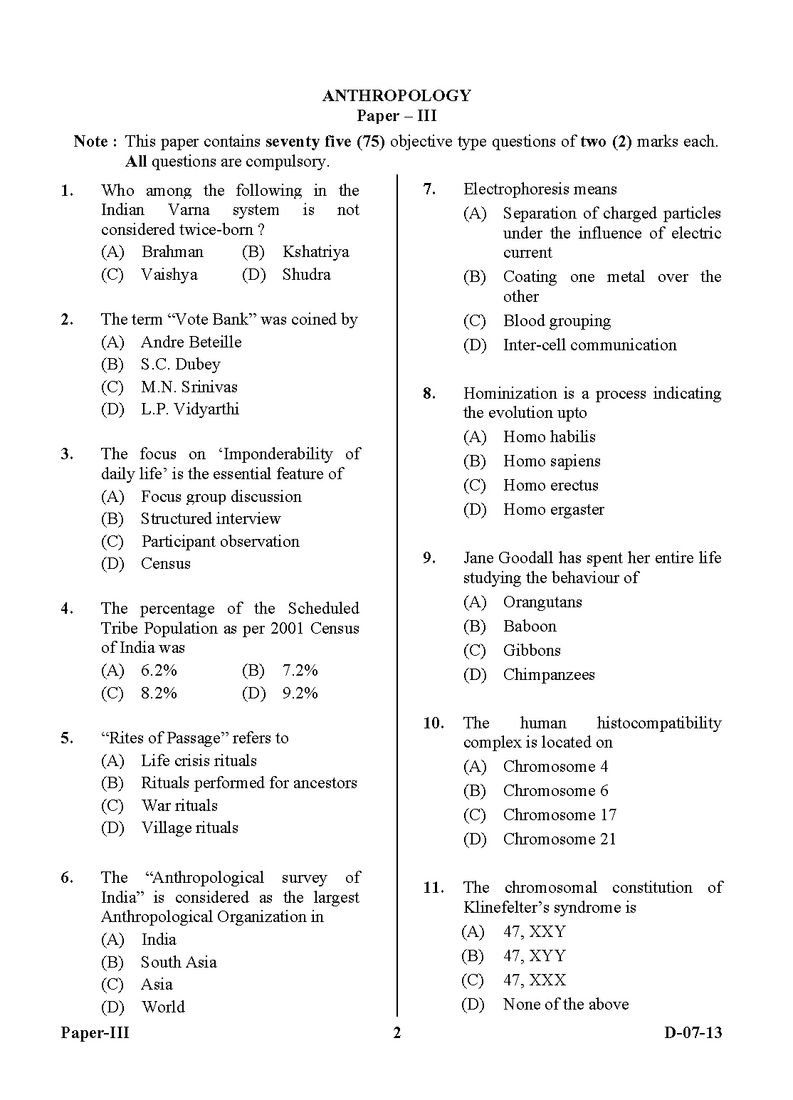 UGC NET Anthropology Question Paper III December 2013 2