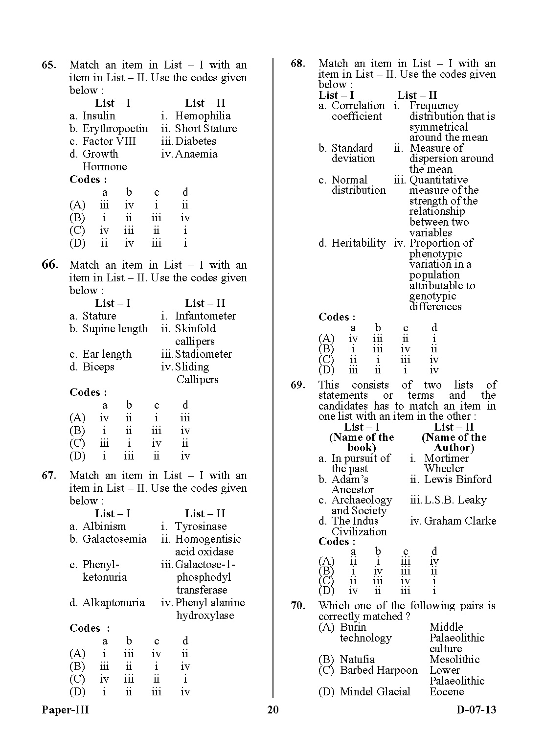 UGC NET Anthropology Question Paper III December 2013 20