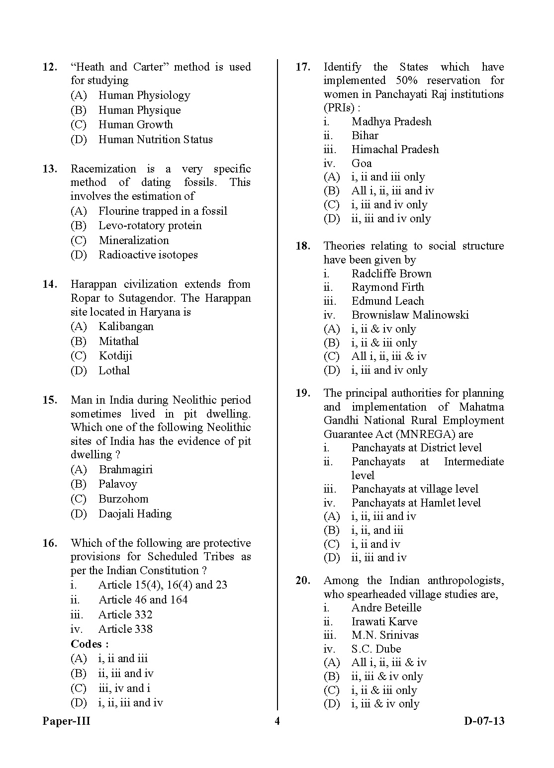 UGC NET Anthropology Question Paper III December 2013 4