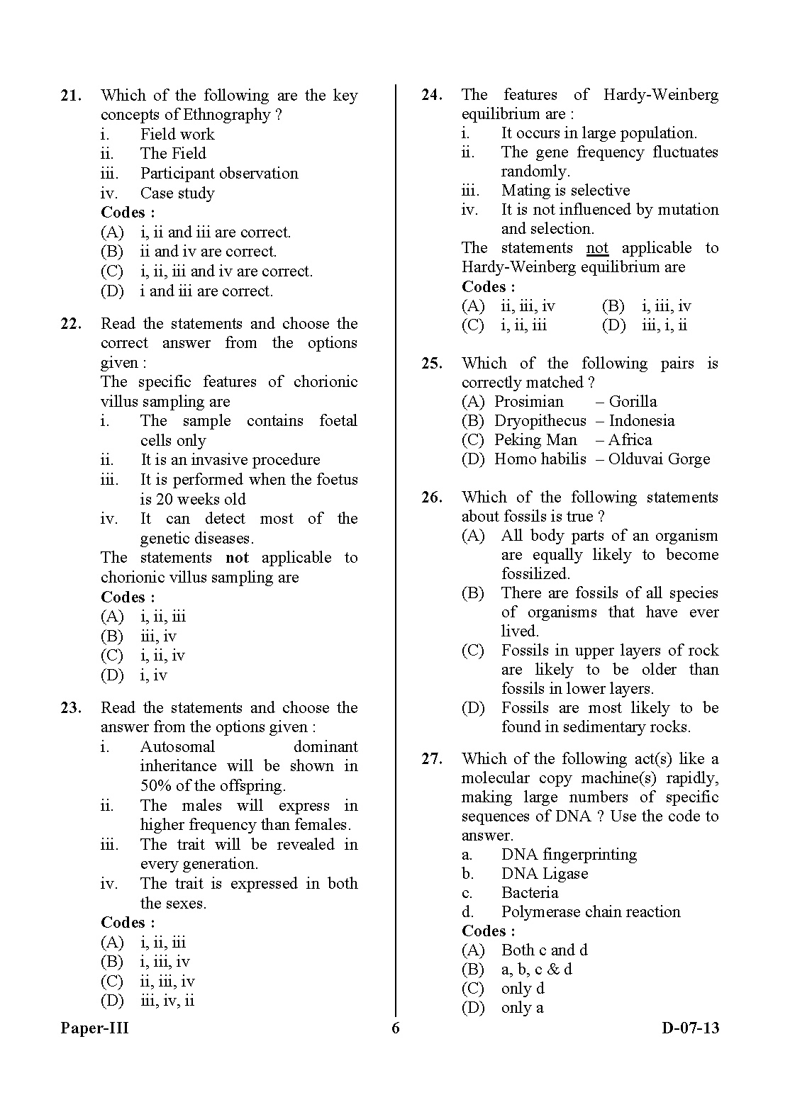 UGC NET Anthropology Question Paper III December 2013 6