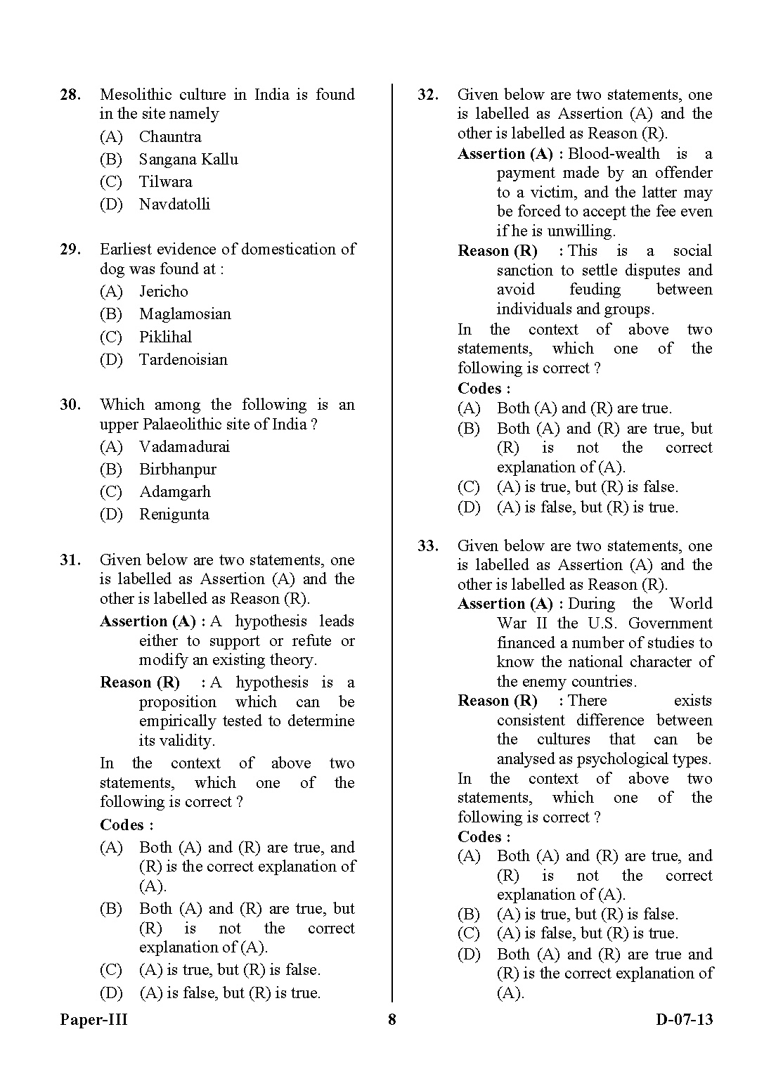 UGC NET Anthropology Question Paper III December 2013 8