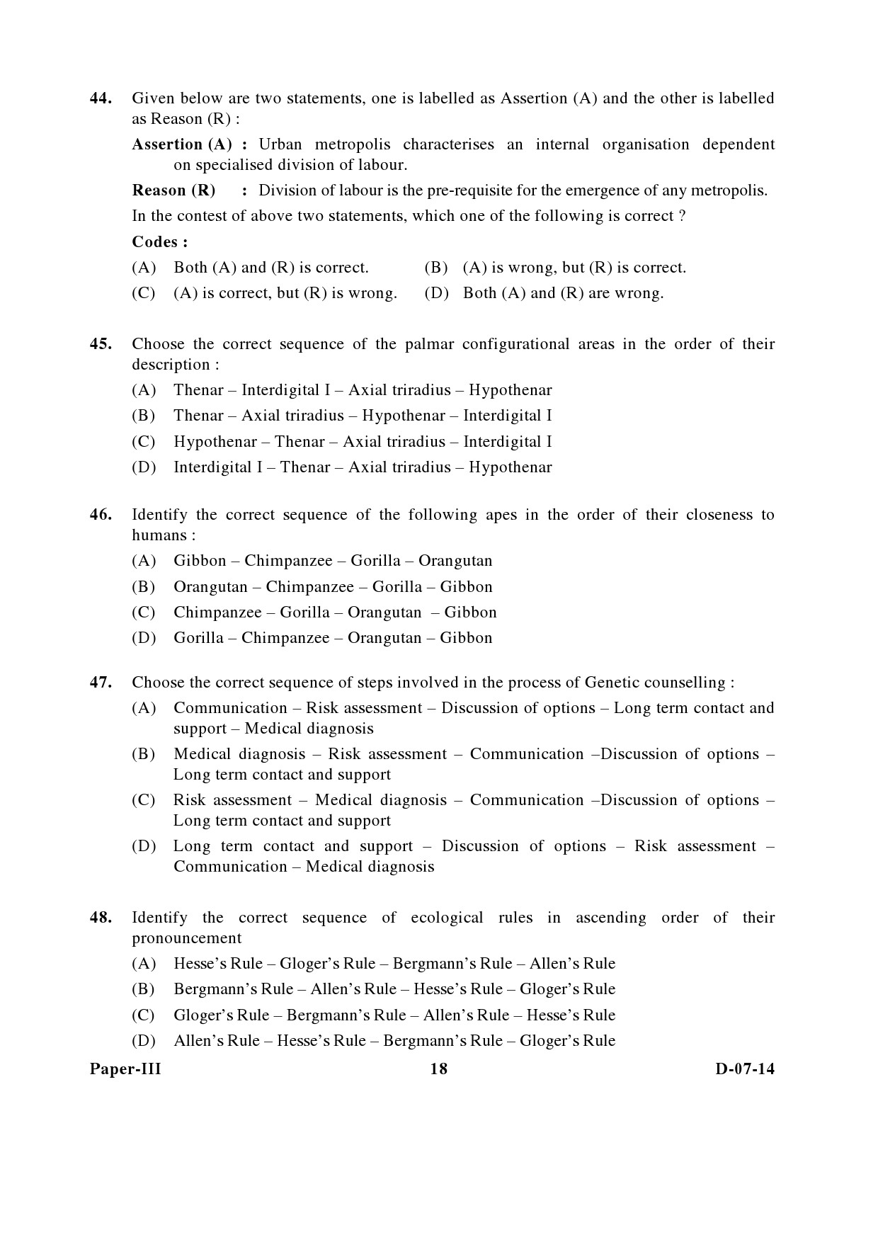 UGC NET Anthropology Question Paper III December 2014 18