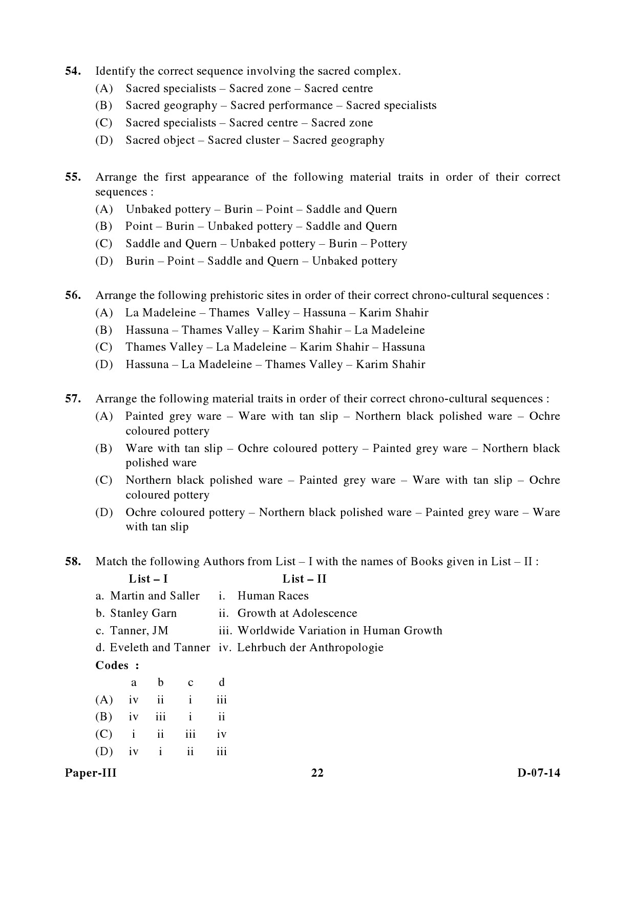 UGC NET Anthropology Question Paper III December 2014 22