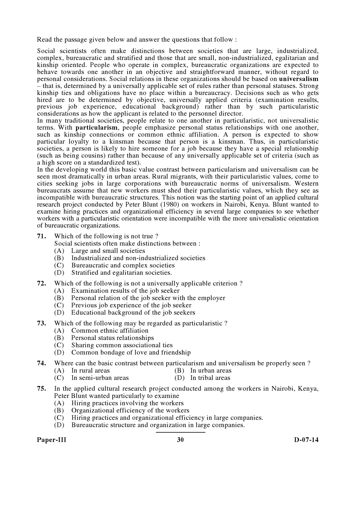 UGC NET Anthropology Question Paper III December 2014 30