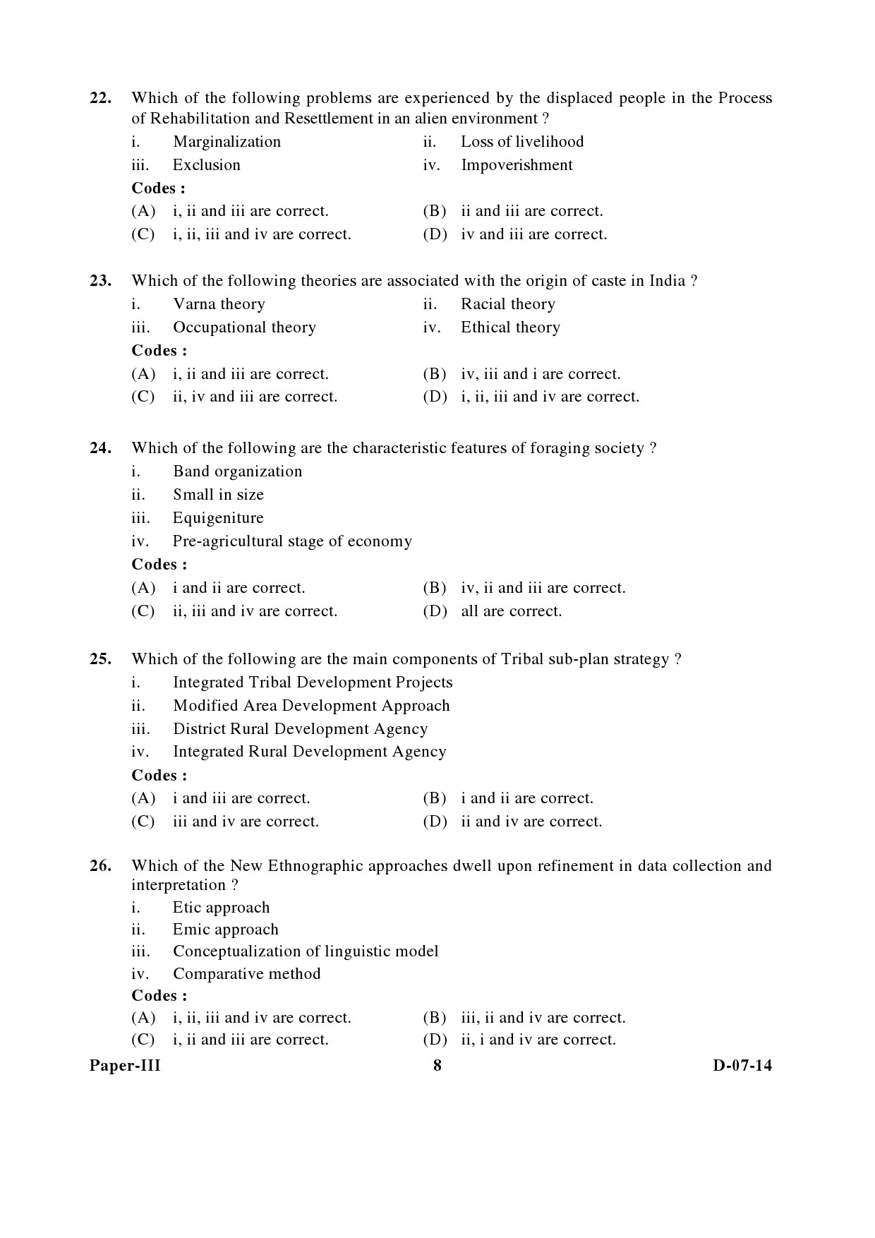 UGC NET Anthropology Question Paper III December 2014 8