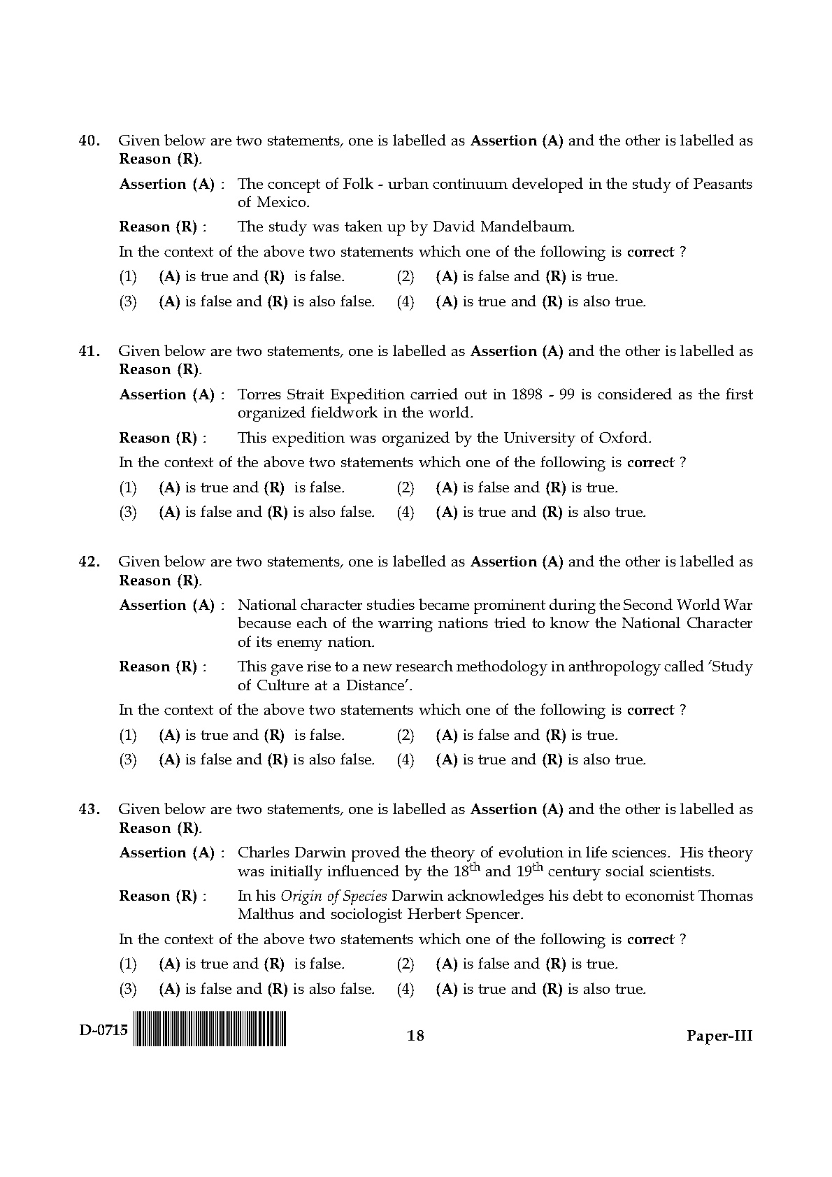 UGC NET Anthropology Question Paper III December 2015 18