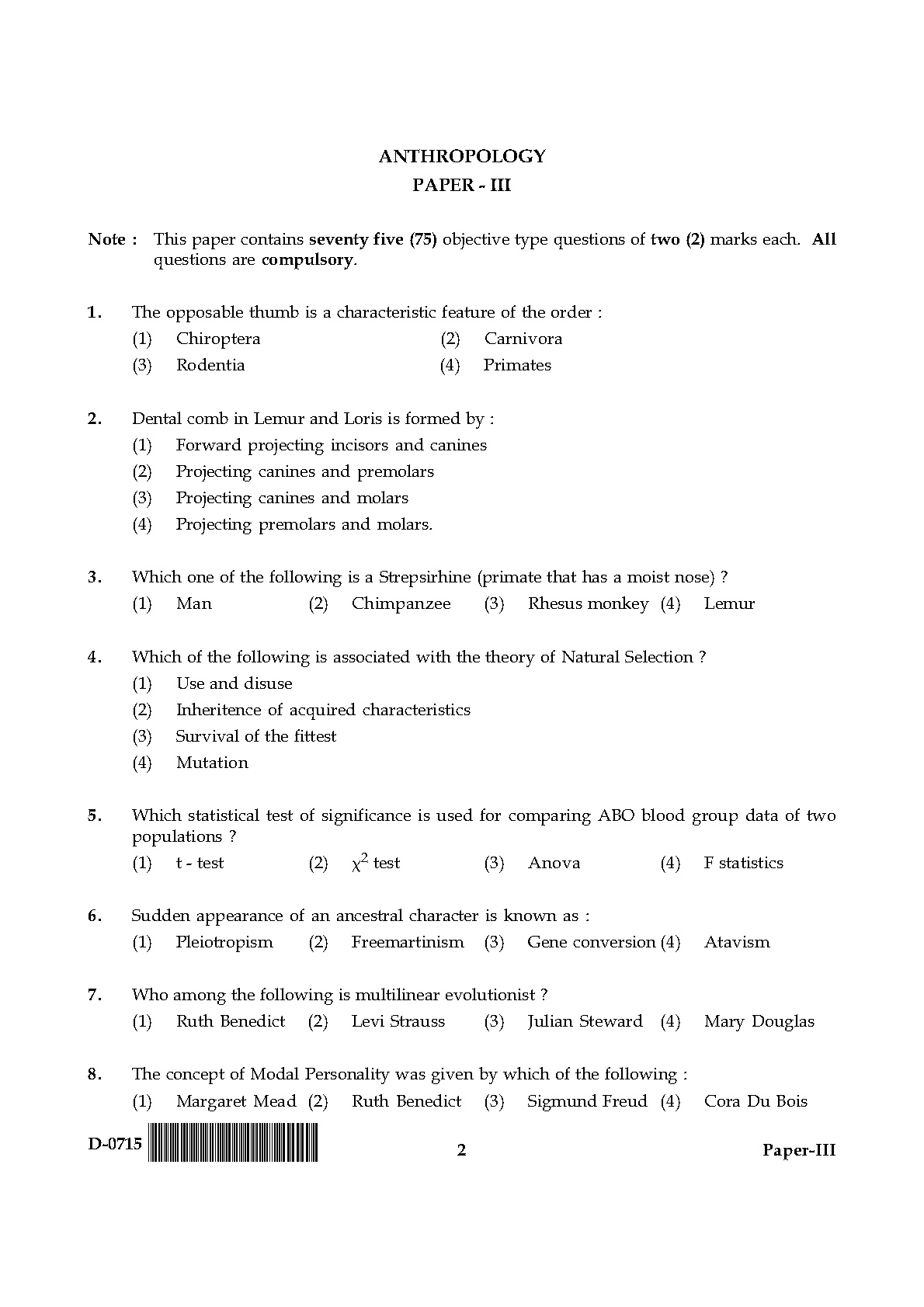 UGC NET Anthropology Question Paper III December 2015 2