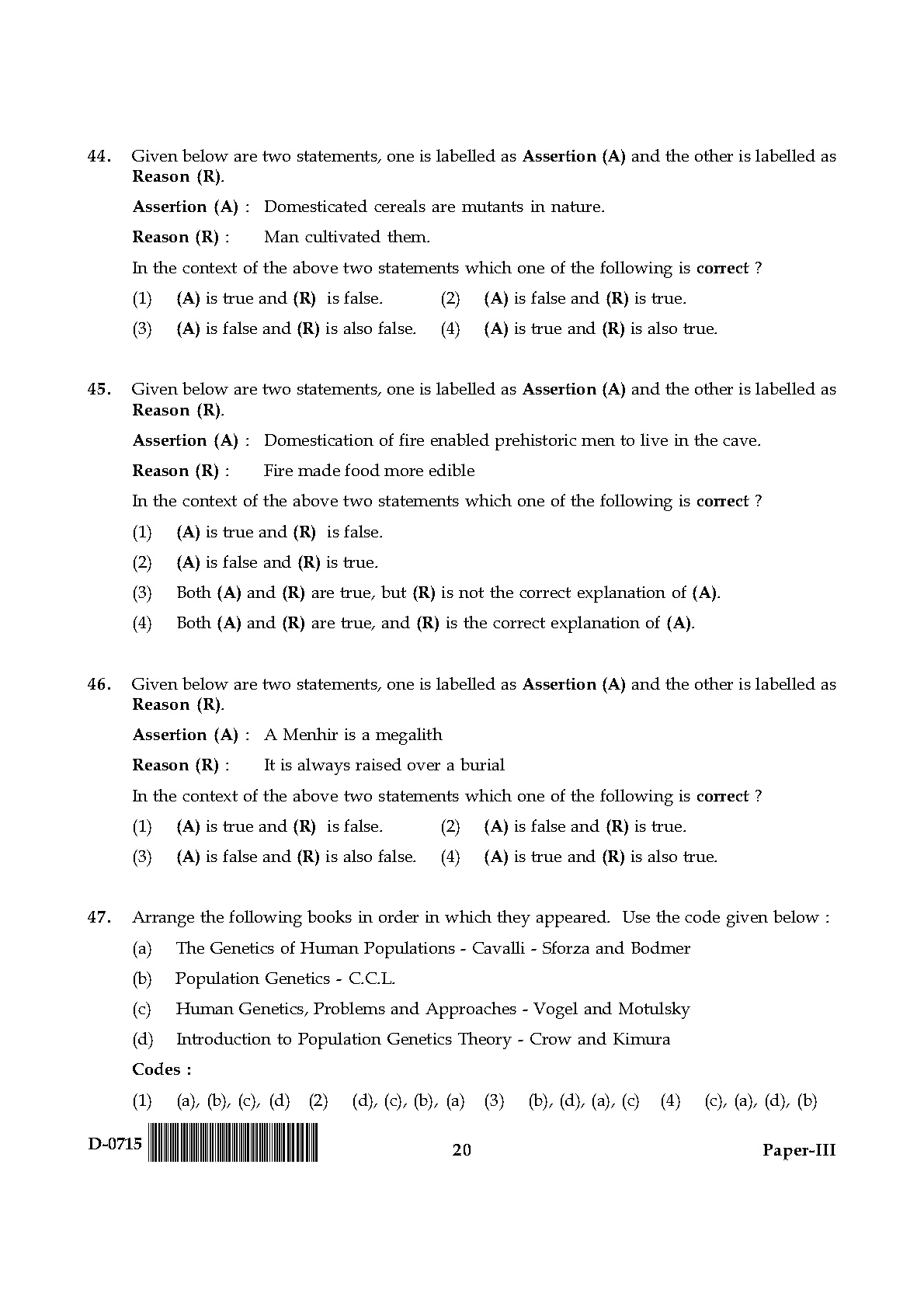 UGC NET Anthropology Question Paper III December 2015 20