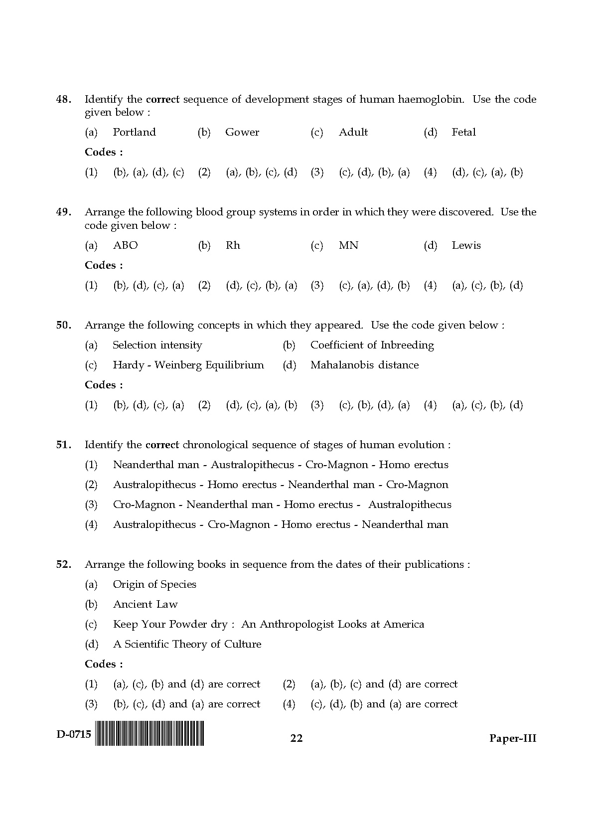 UGC NET Anthropology Question Paper III December 2015 22