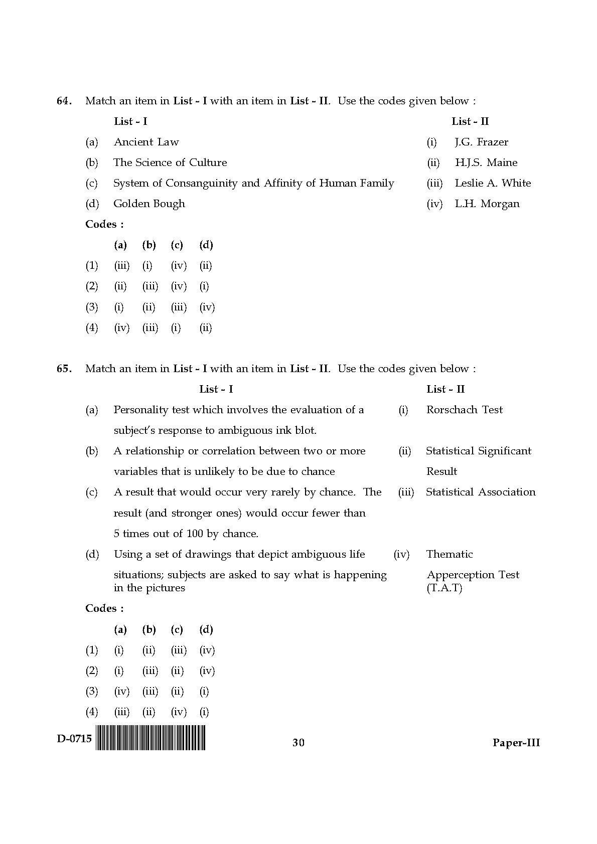 UGC NET Anthropology Question Paper III December 2015 30