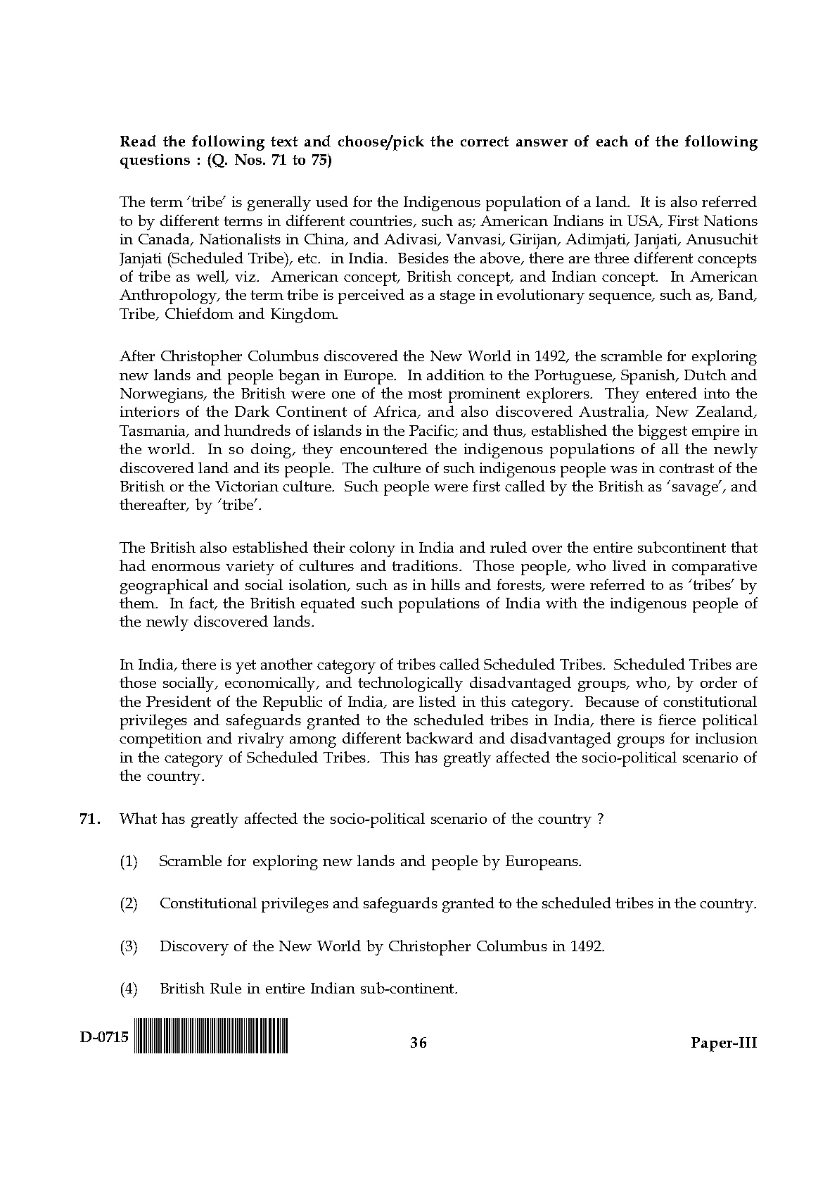 UGC NET Anthropology Question Paper III December 2015 36