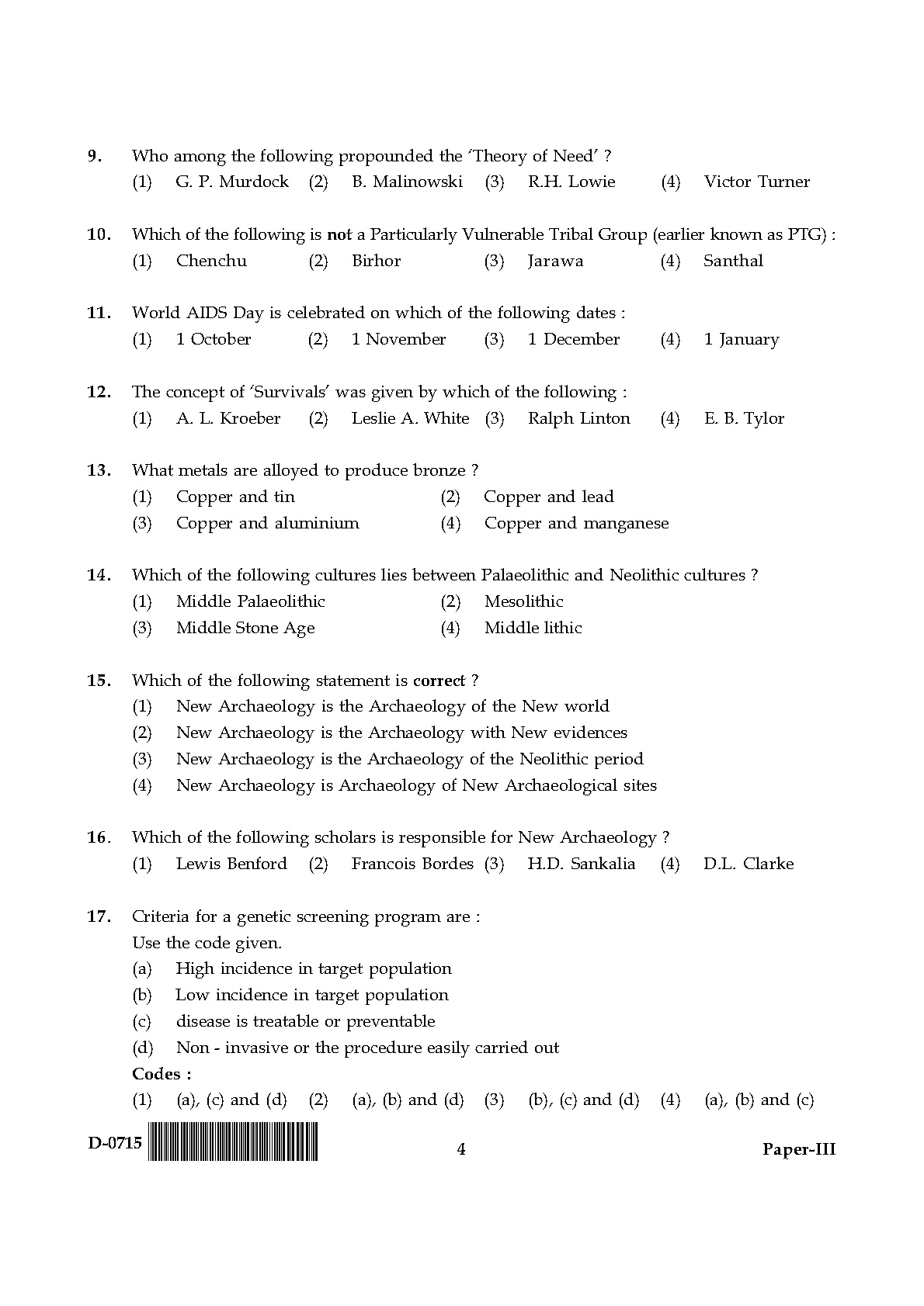 UGC NET Anthropology Question Paper III December 2015 4