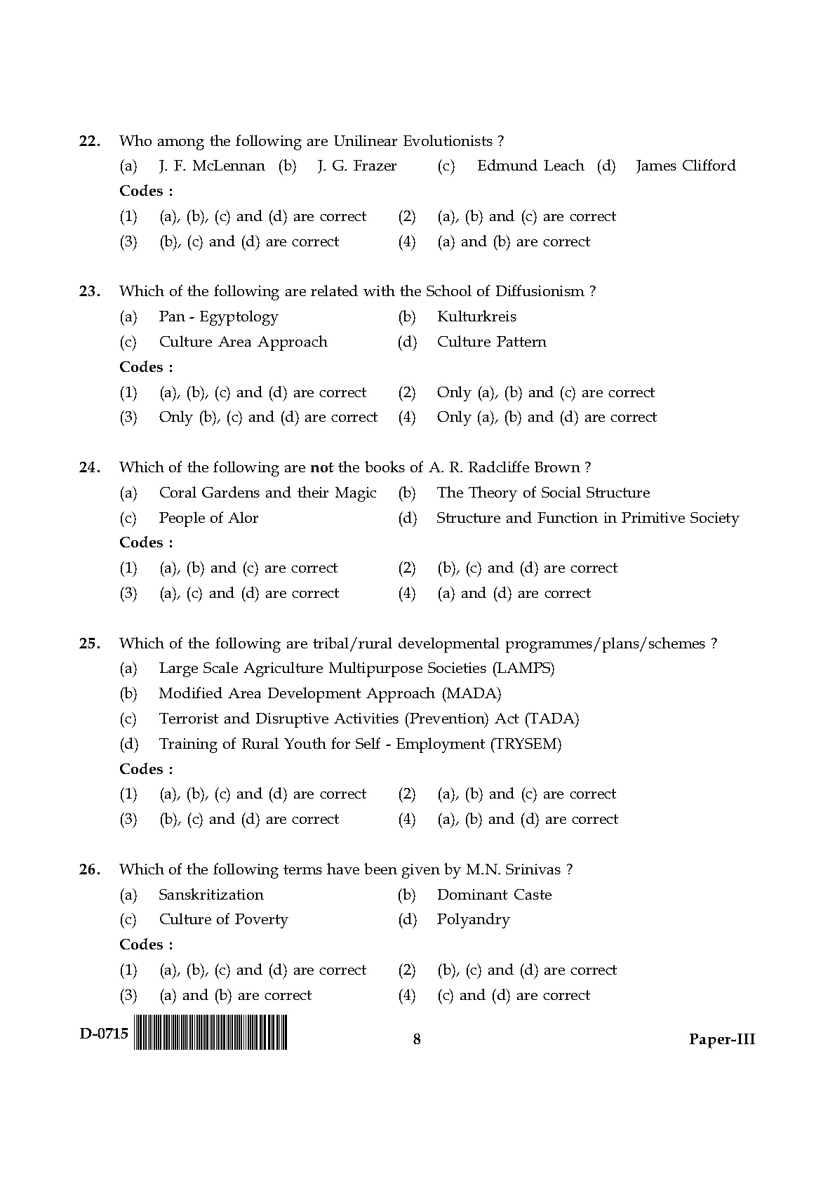 UGC NET Anthropology Question Paper III December 2015 8