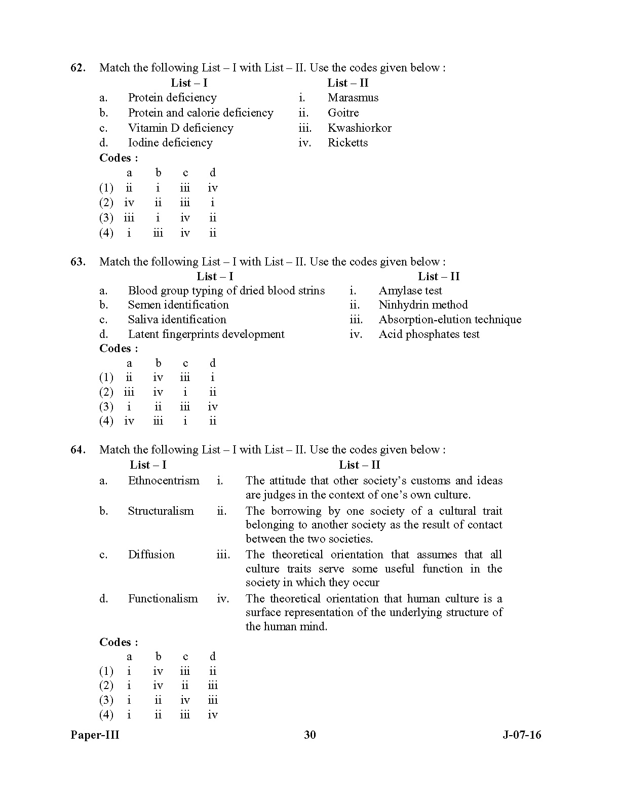 UGC NET Anthropology Question Paper III July 2016 Set 2 30