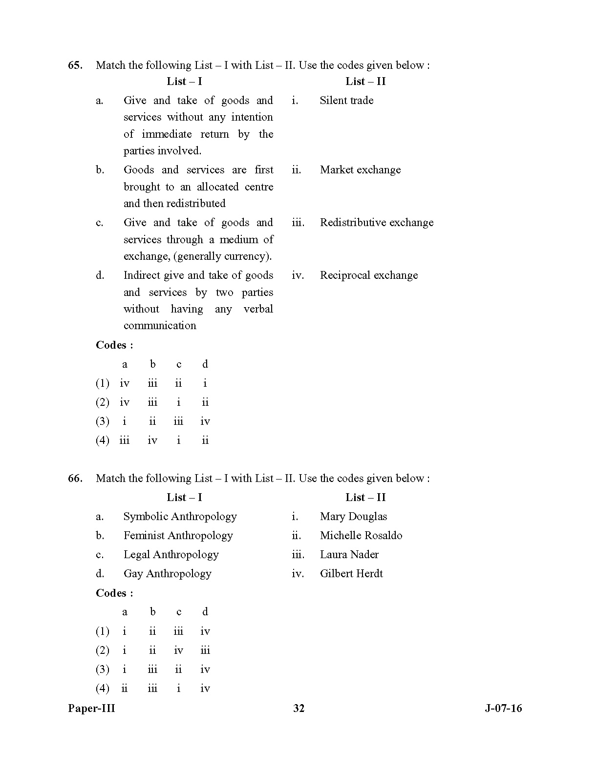 UGC NET Anthropology Question Paper III July 2016 Set 2 32