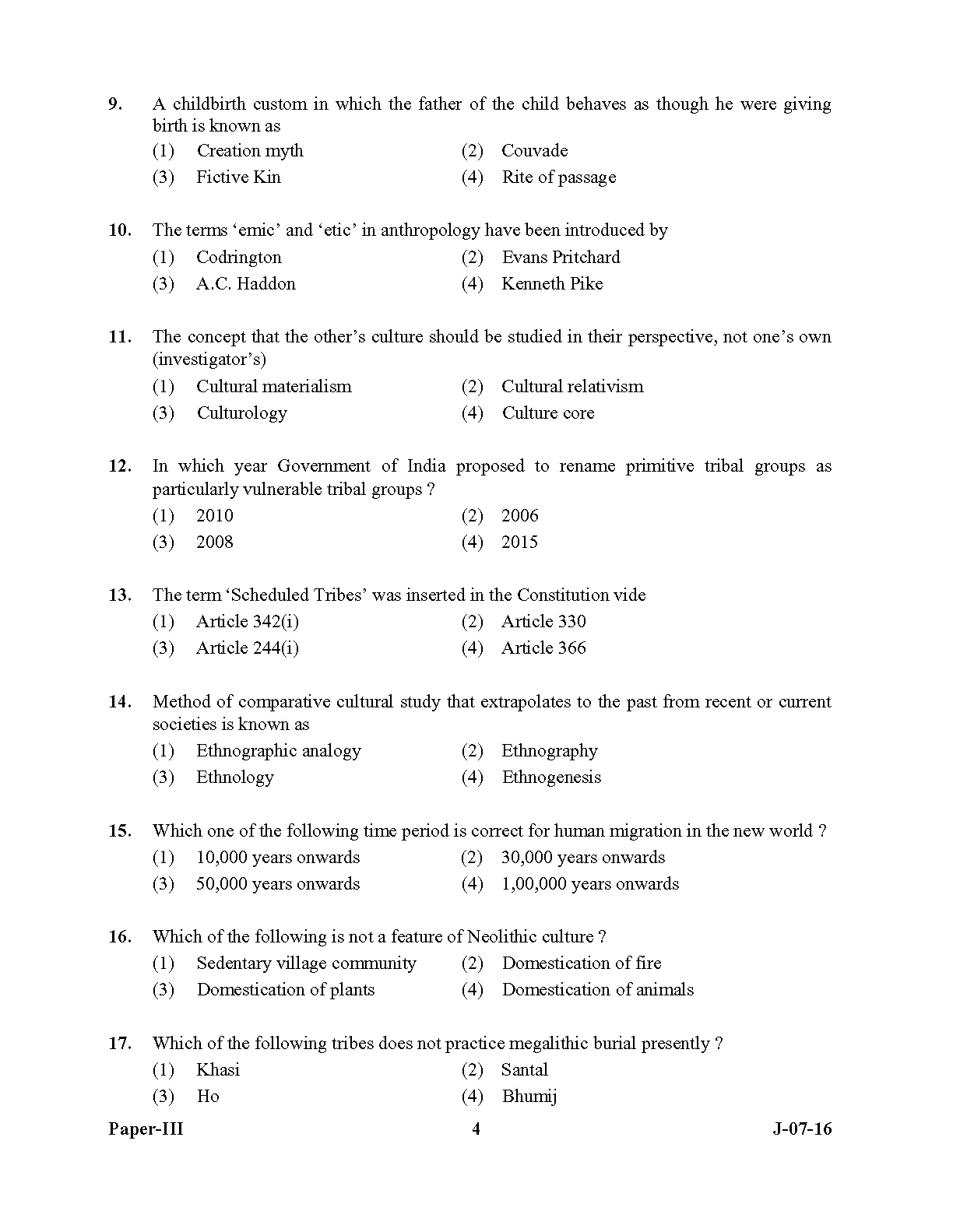 UGC NET Anthropology Question Paper III July 2016 Set 2 4