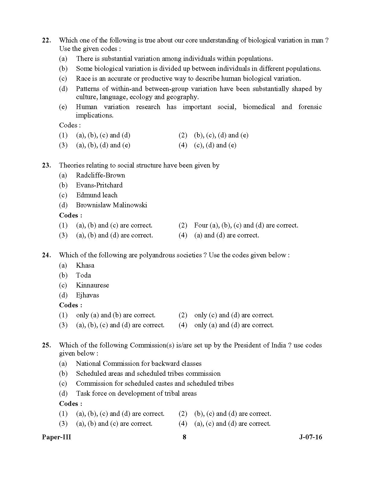 UGC NET Anthropology Question Paper III July 2016 Set 2 8