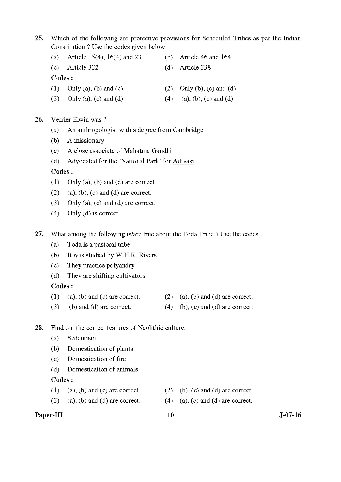 UGC NET Anthropology Question Paper III July 2016 10