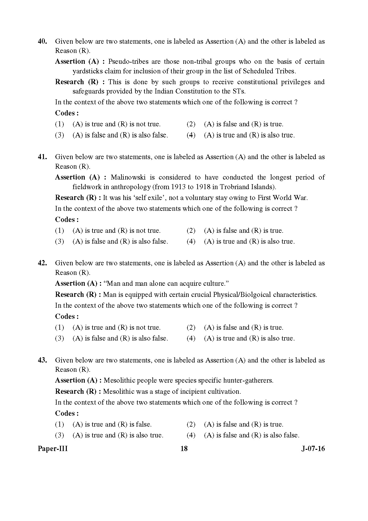 UGC NET Anthropology Question Paper III July 2016 18