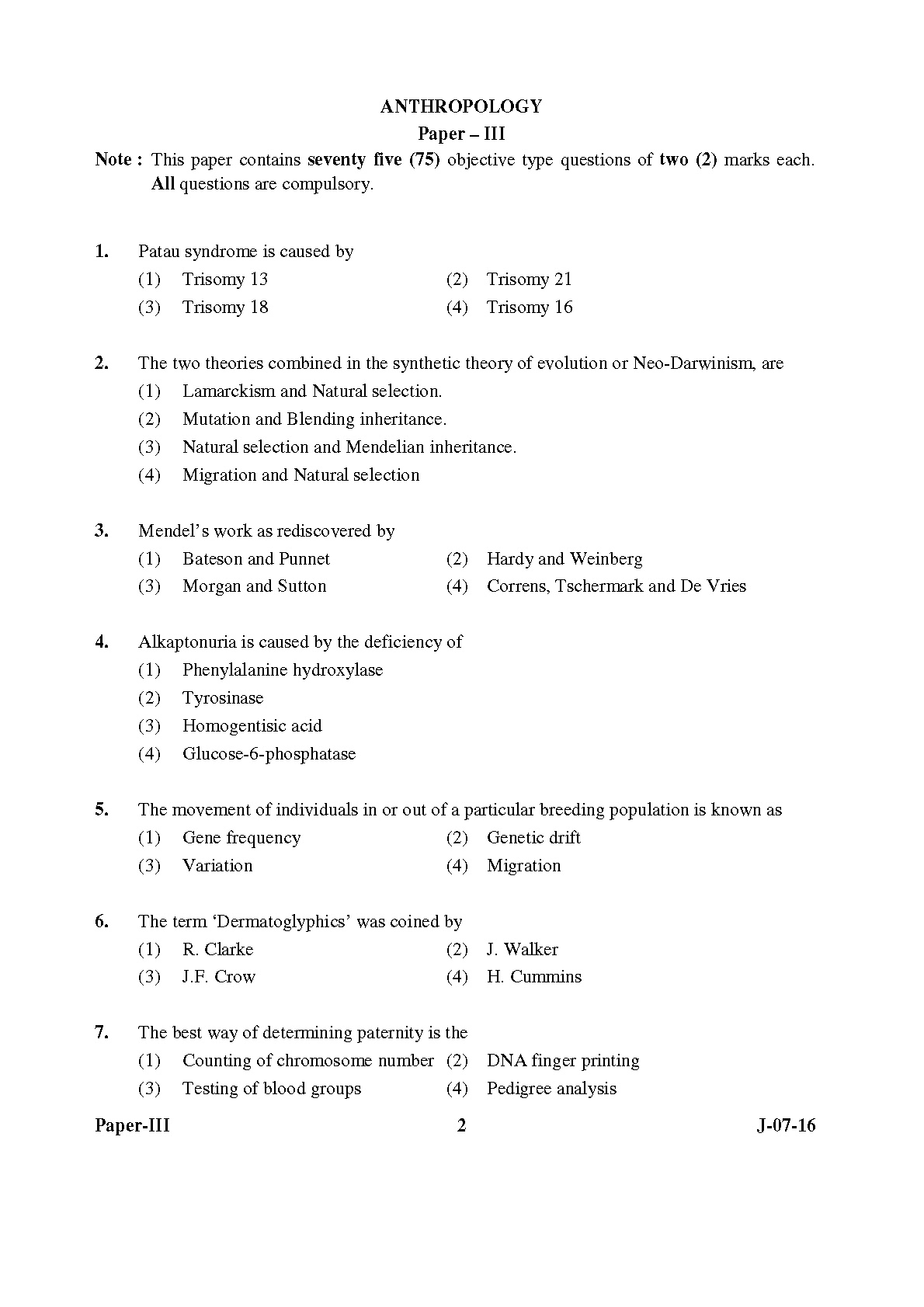 UGC NET Anthropology Question Paper III July 2016 2