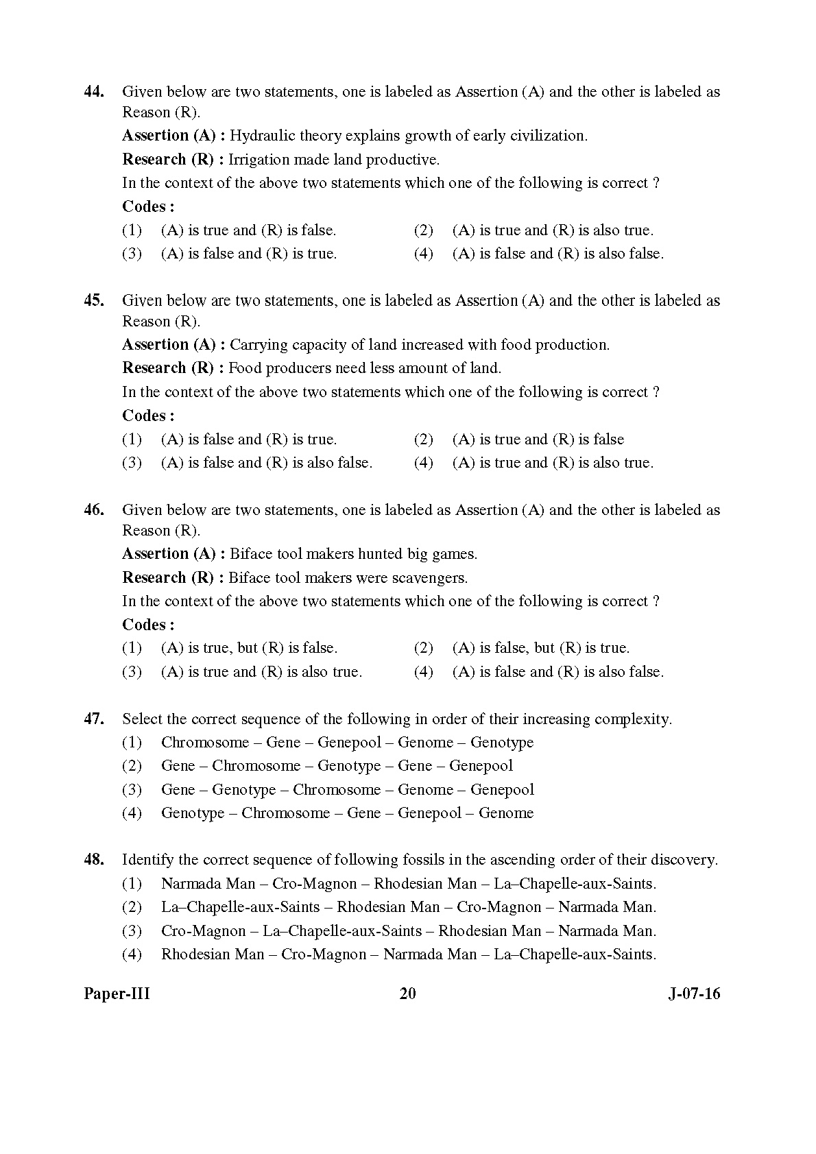 UGC NET Anthropology Question Paper III July 2016 20