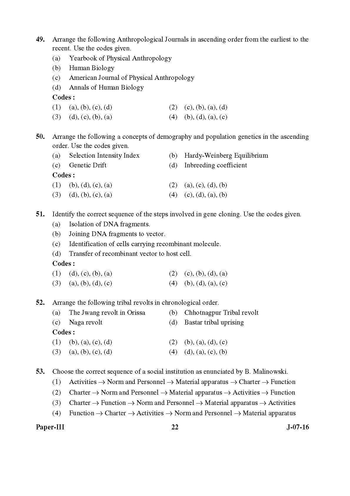 UGC NET Anthropology Question Paper III July 2016 22