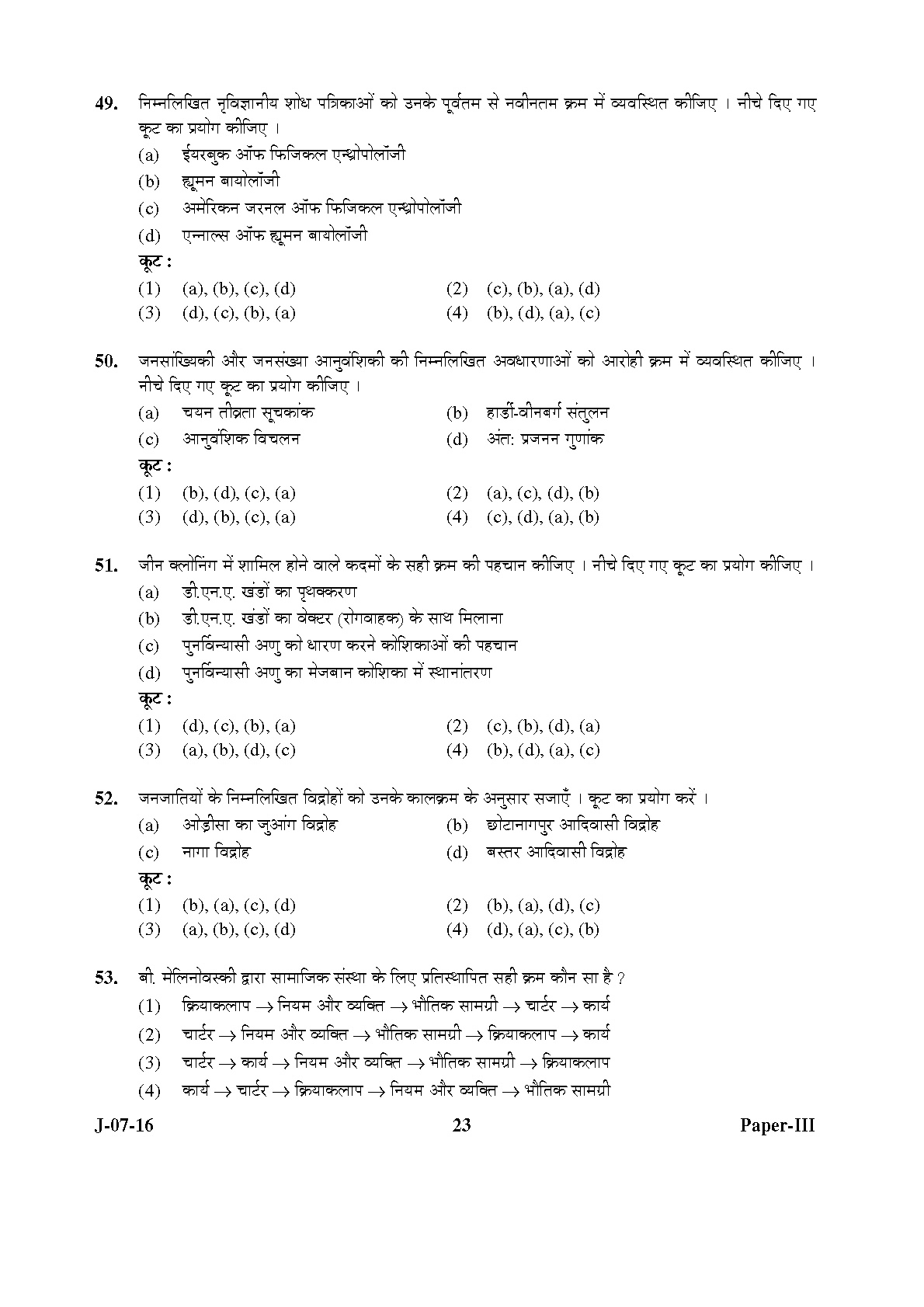 UGC NET Anthropology Question Paper III July 2016 23