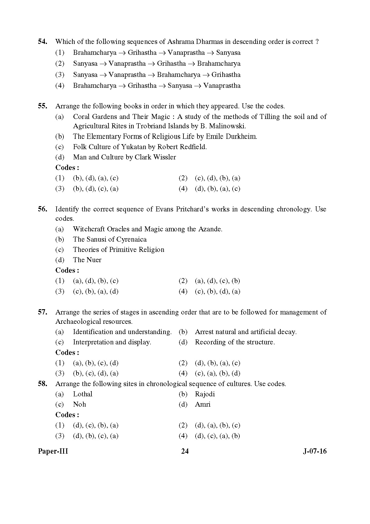 UGC NET Anthropology Question Paper III July 2016 24