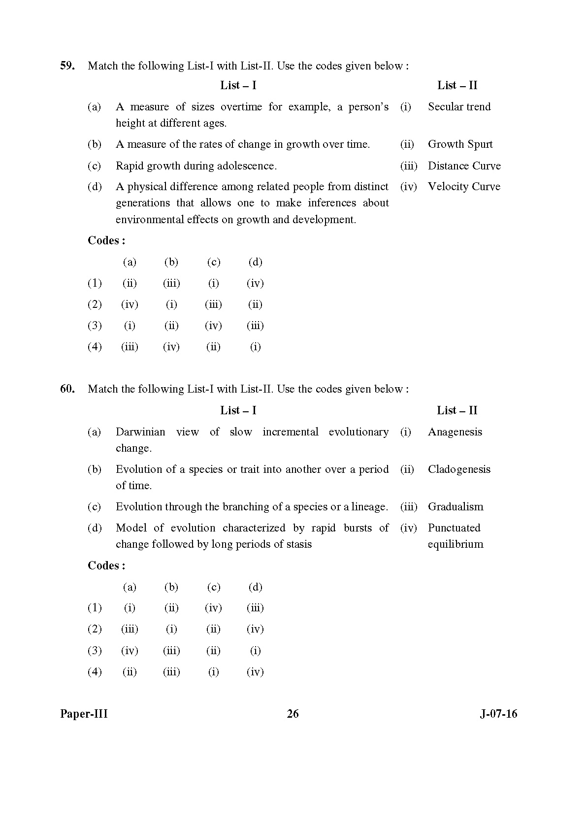 UGC NET Anthropology Question Paper III July 2016 26