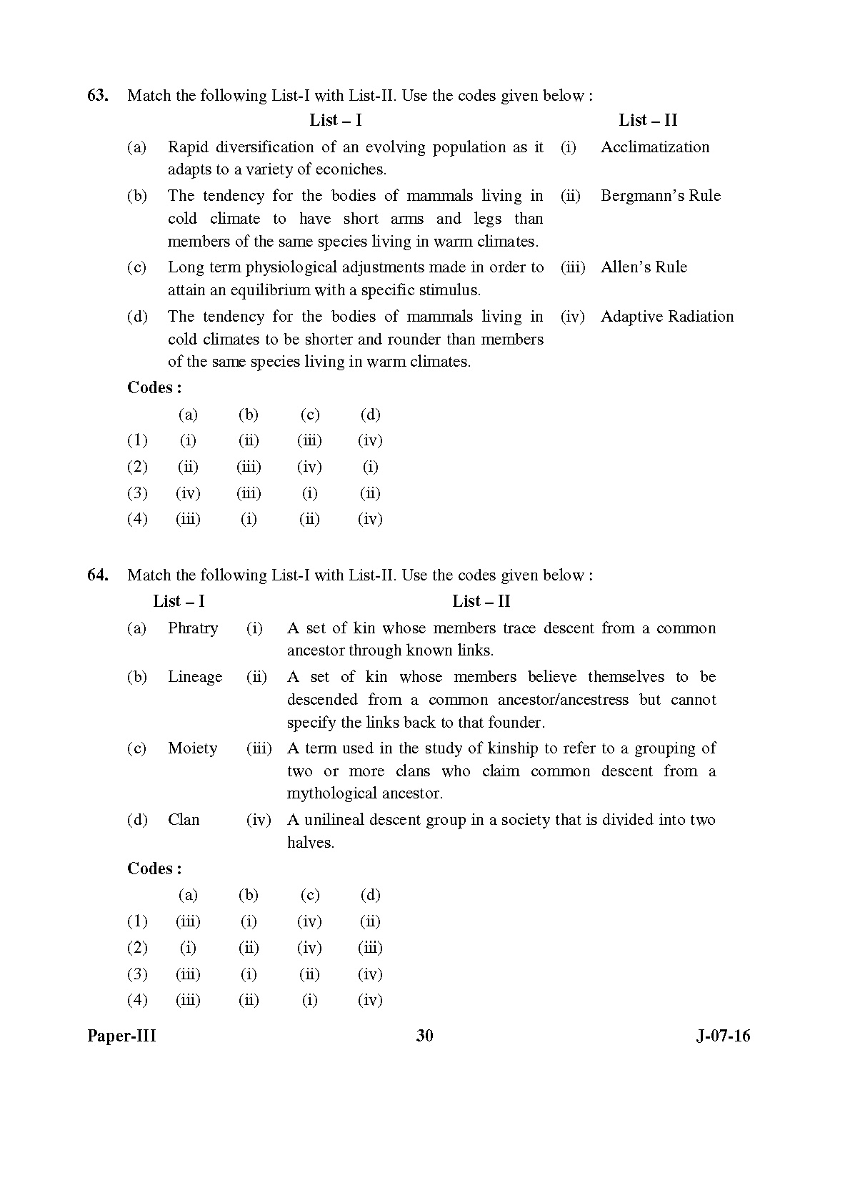 UGC NET Anthropology Question Paper III July 2016 30