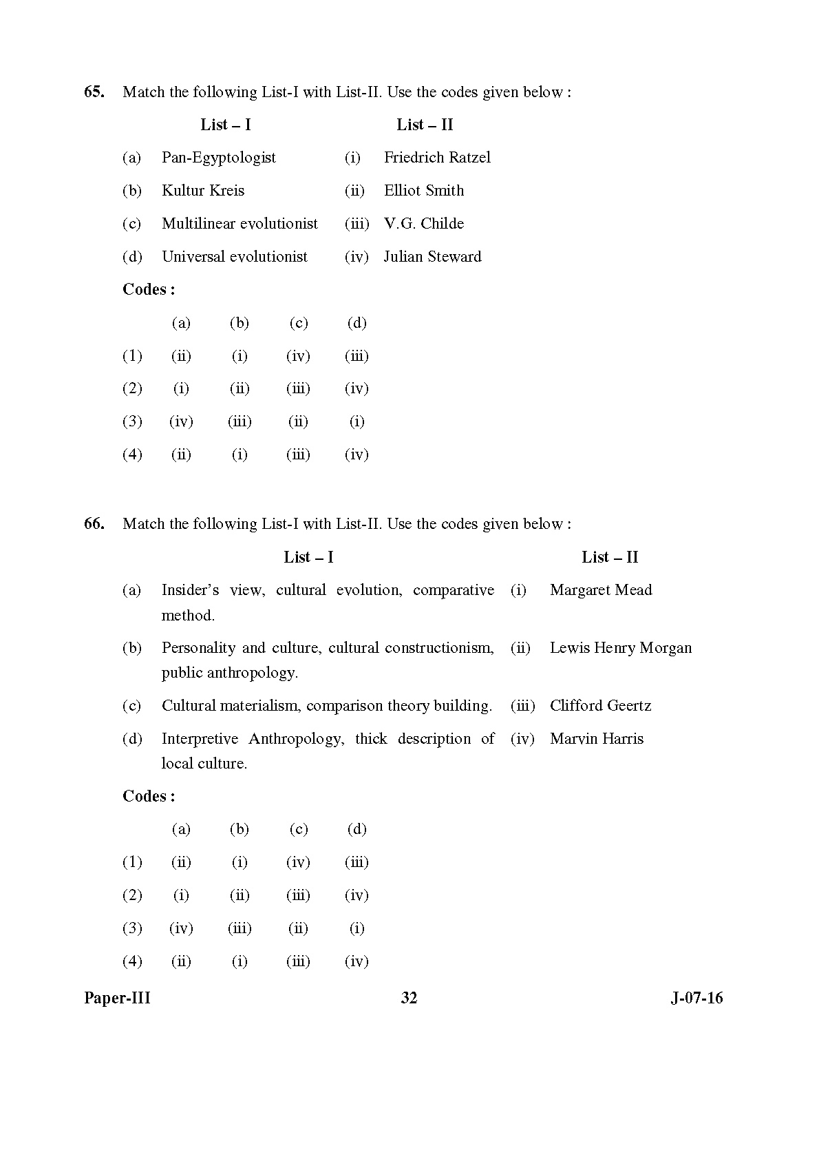 UGC NET Anthropology Question Paper III July 2016 32