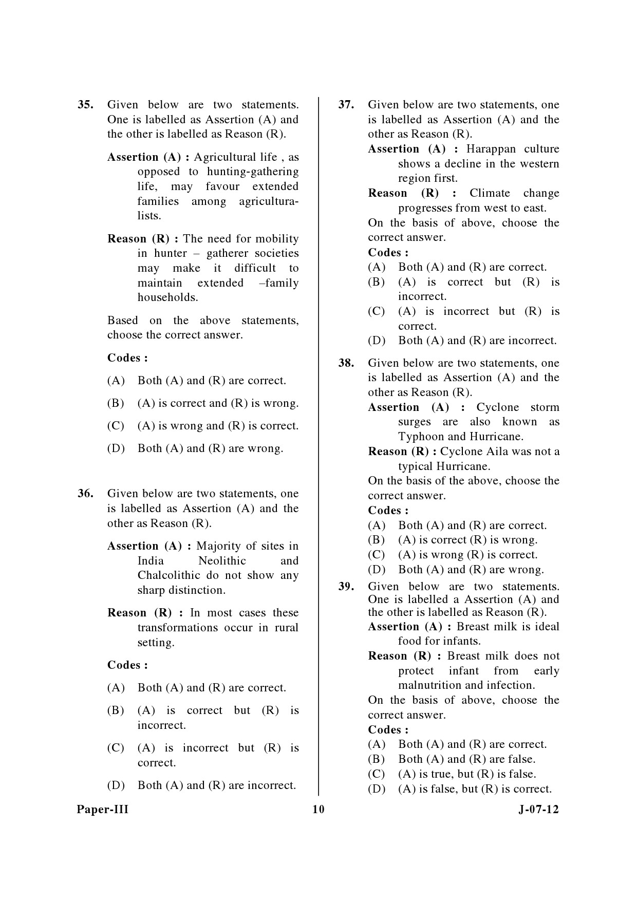 UGC NET Anthropology Question Paper III June 2012 10