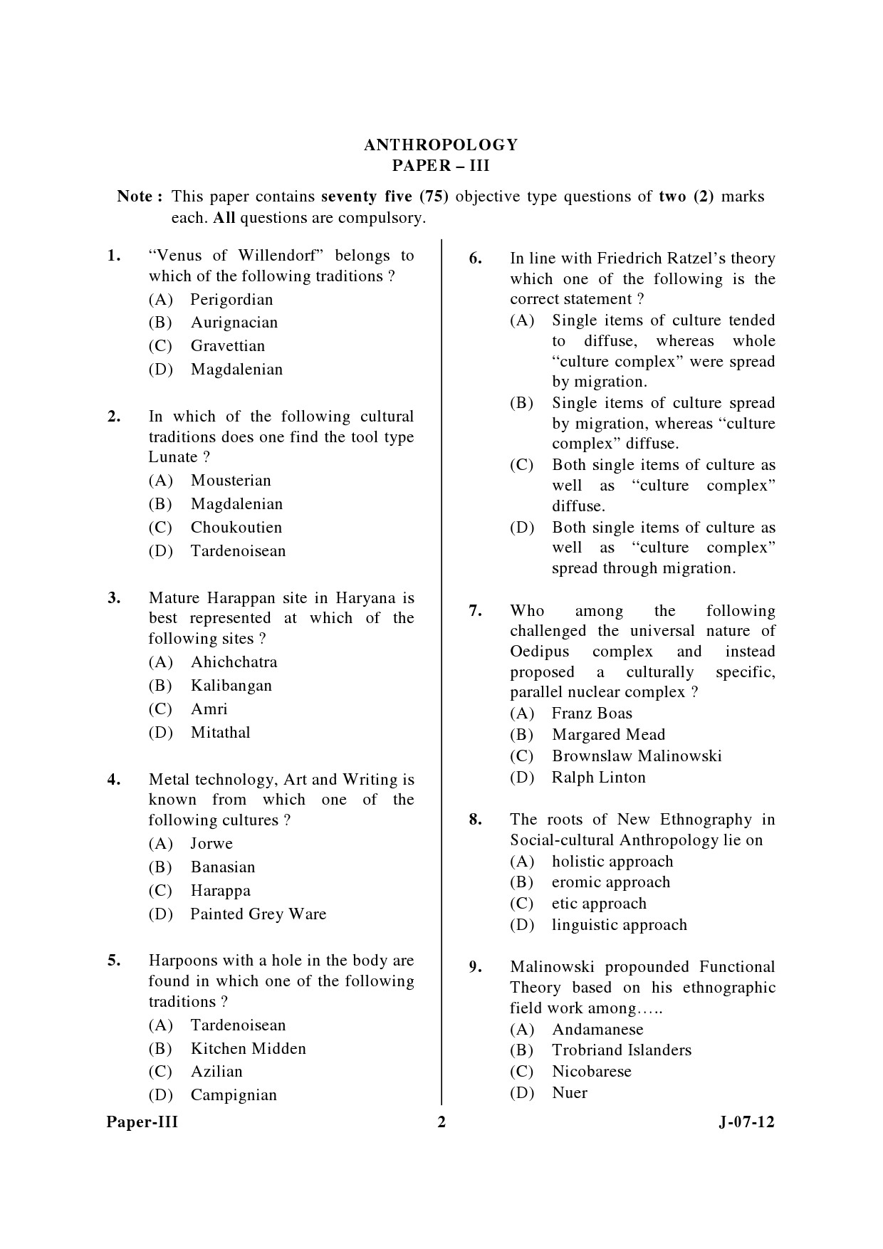 UGC NET Anthropology Question Paper III June 2012 2