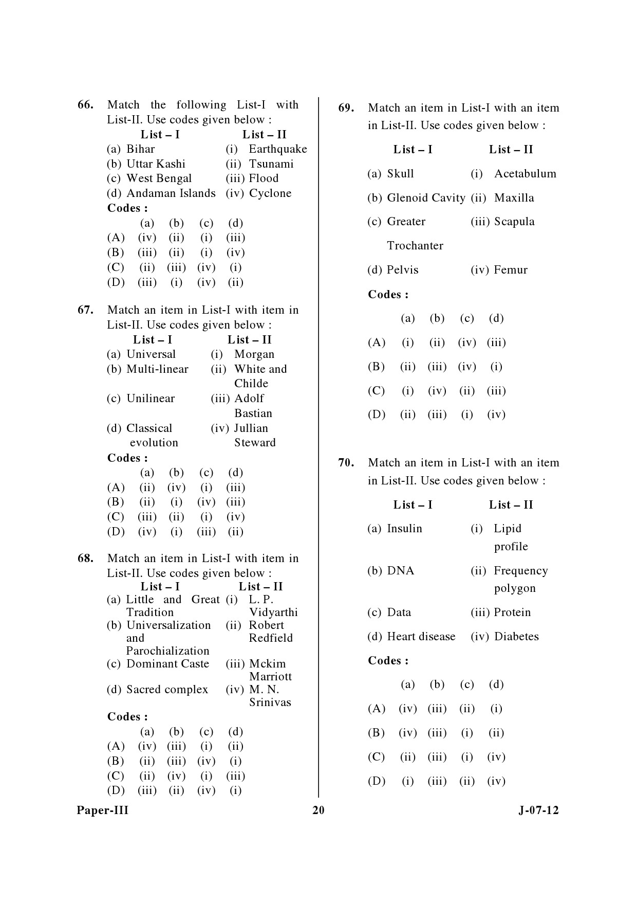 UGC NET Anthropology Question Paper III June 2012 20