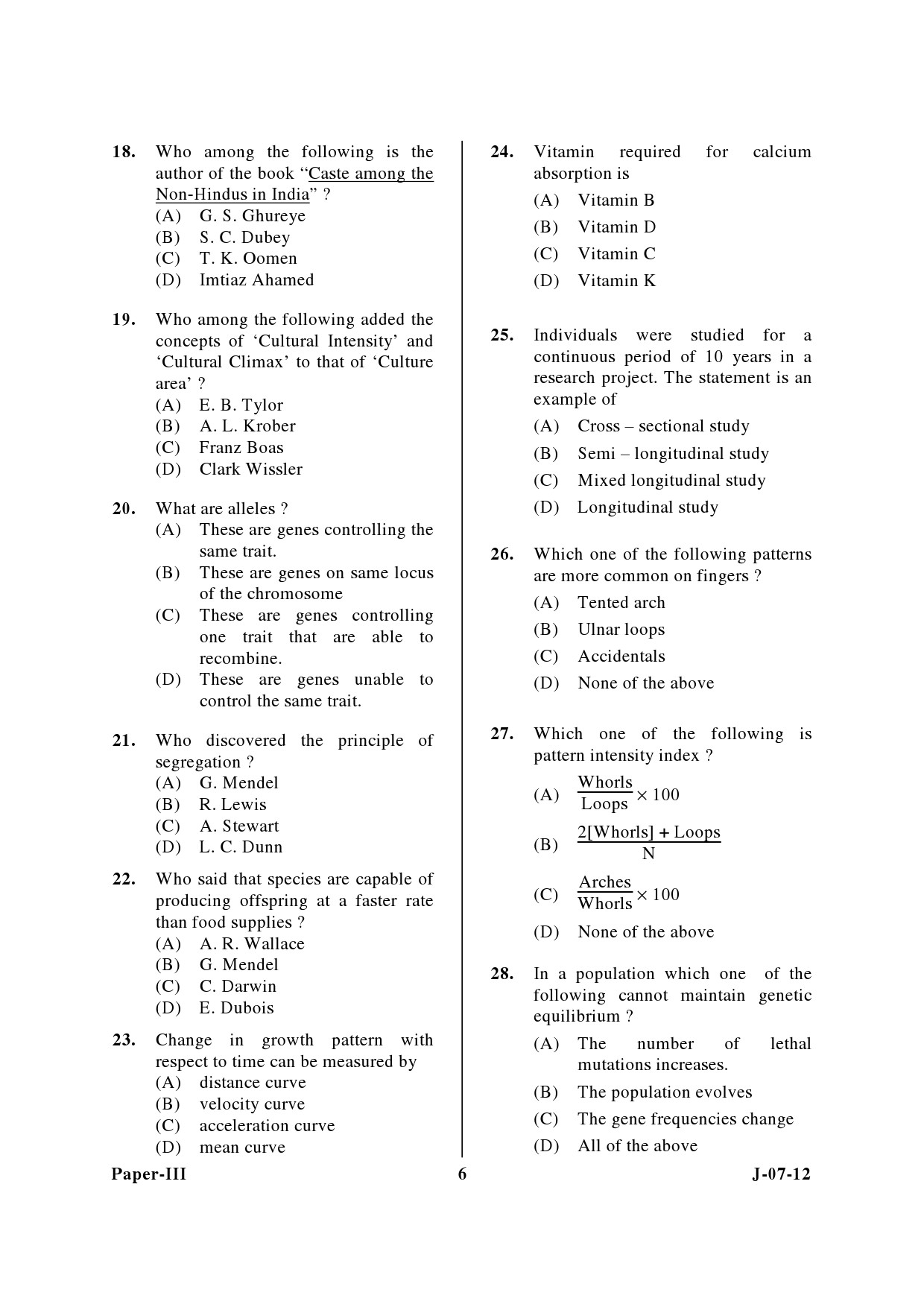 UGC NET Anthropology Question Paper III June 2012 6