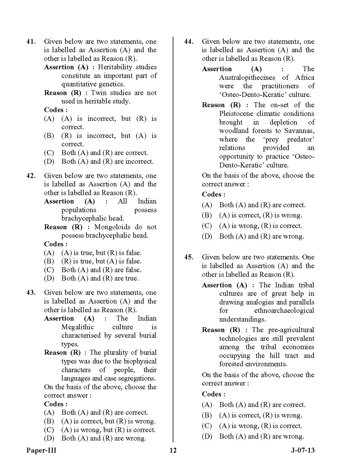 UGC NET Anthropology Question Paper III June 2013 Set 2 12