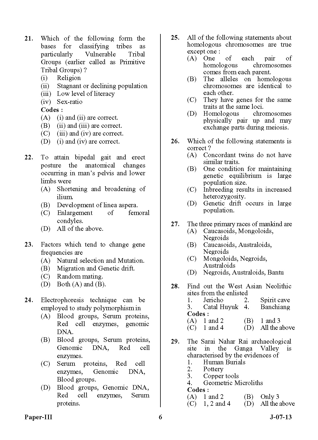 UGC NET Anthropology Question Paper III June 2013 Set 2 6