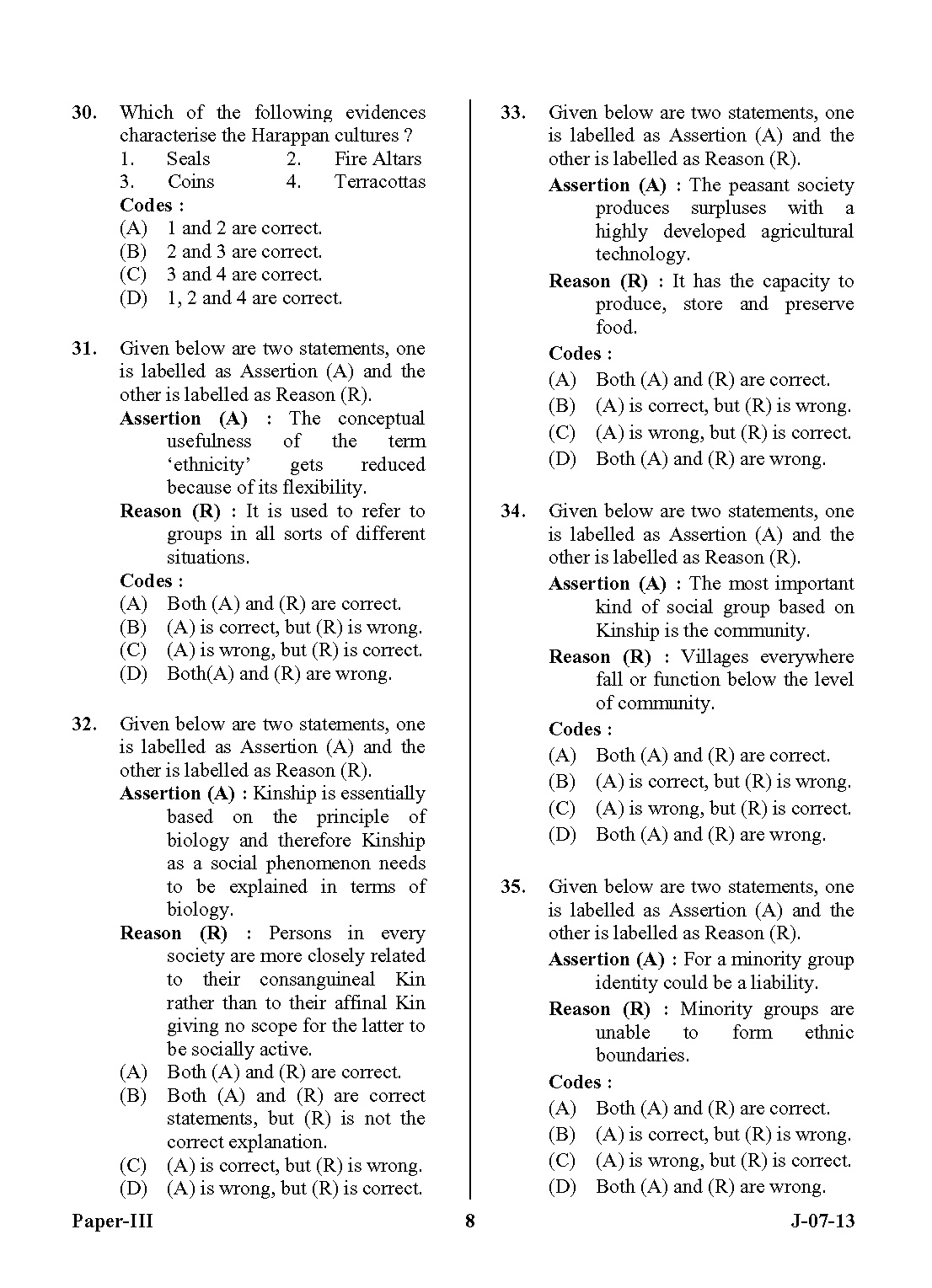 UGC NET Anthropology Question Paper III June 2013 Set 2 8