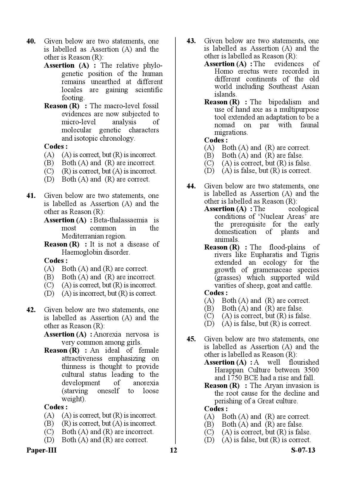 UGC NET Anthropology Question Paper III June 2013 12