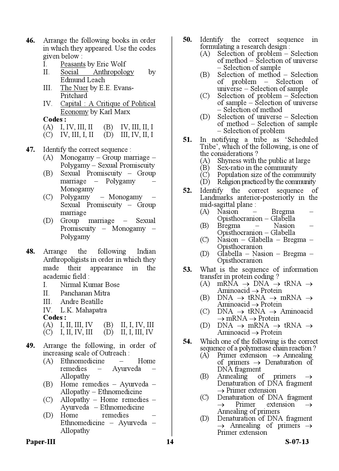 UGC NET Anthropology Question Paper III June 2013 14