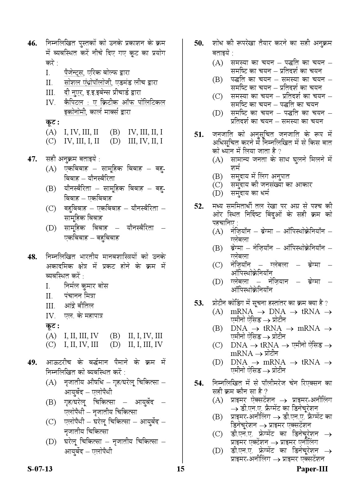 UGC NET Anthropology Question Paper III June 2013 15