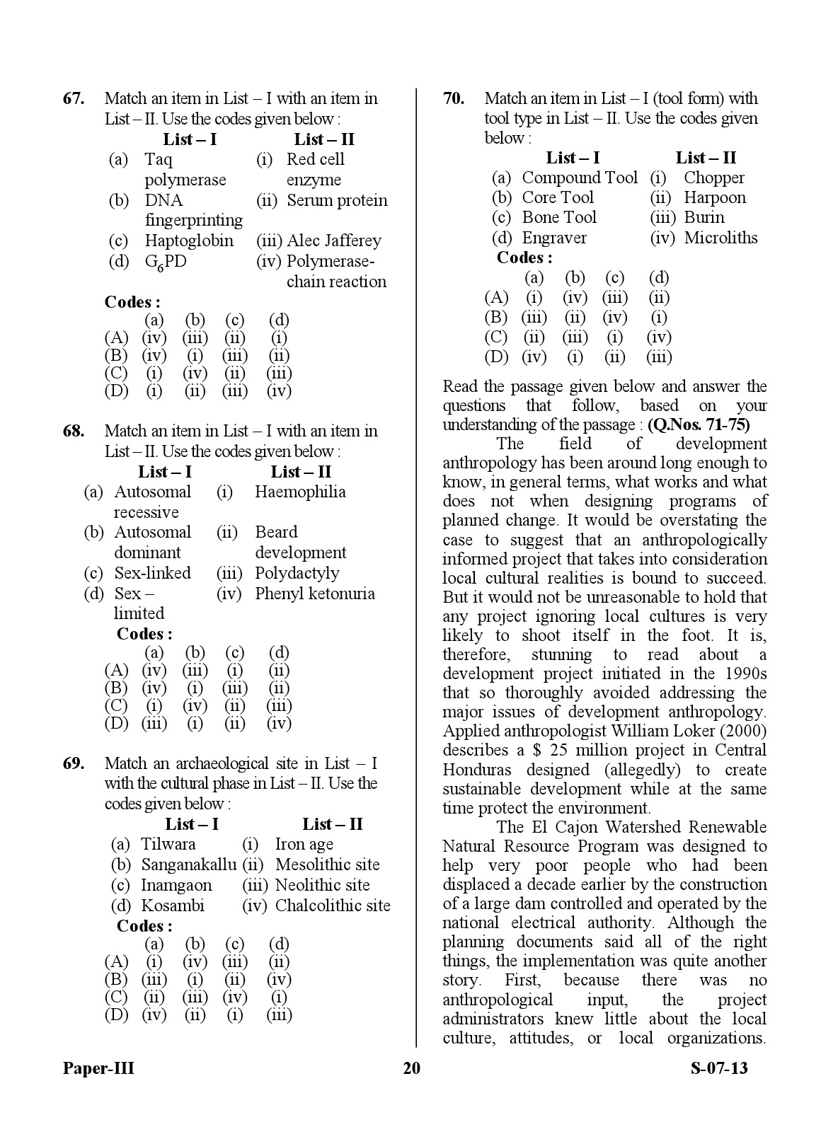 UGC NET Anthropology Question Paper III June 2013 20