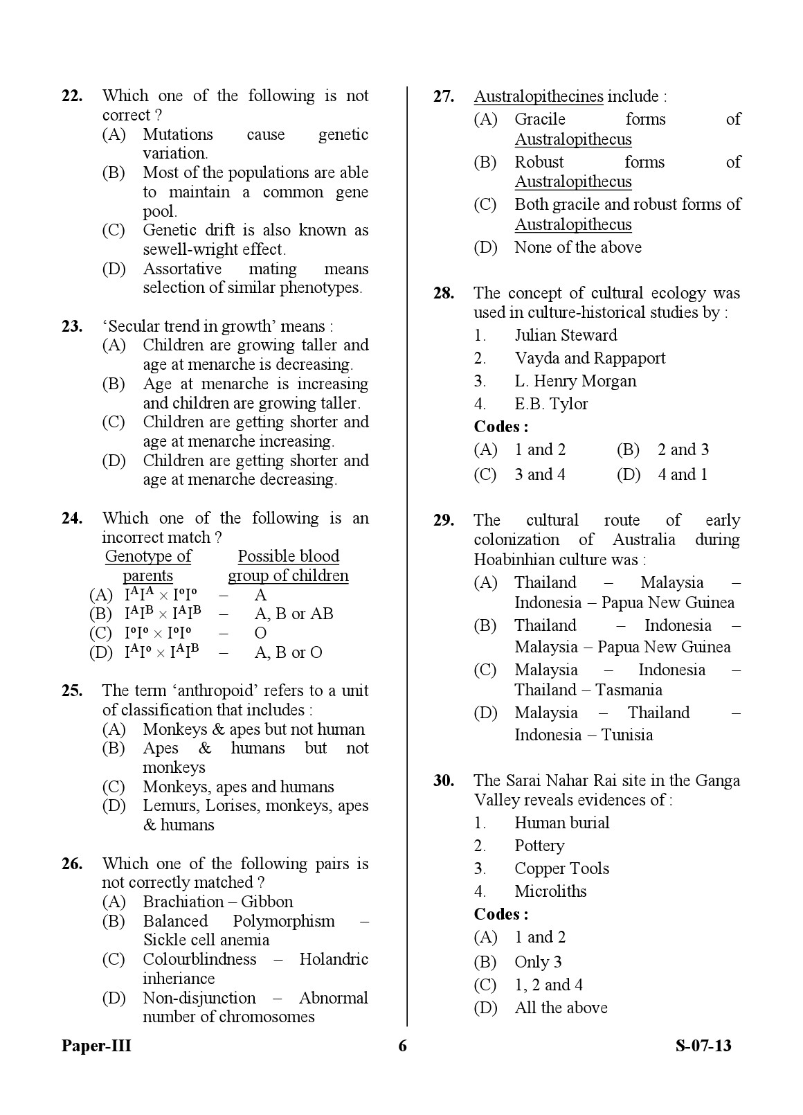 UGC NET Anthropology Question Paper III June 2013 6